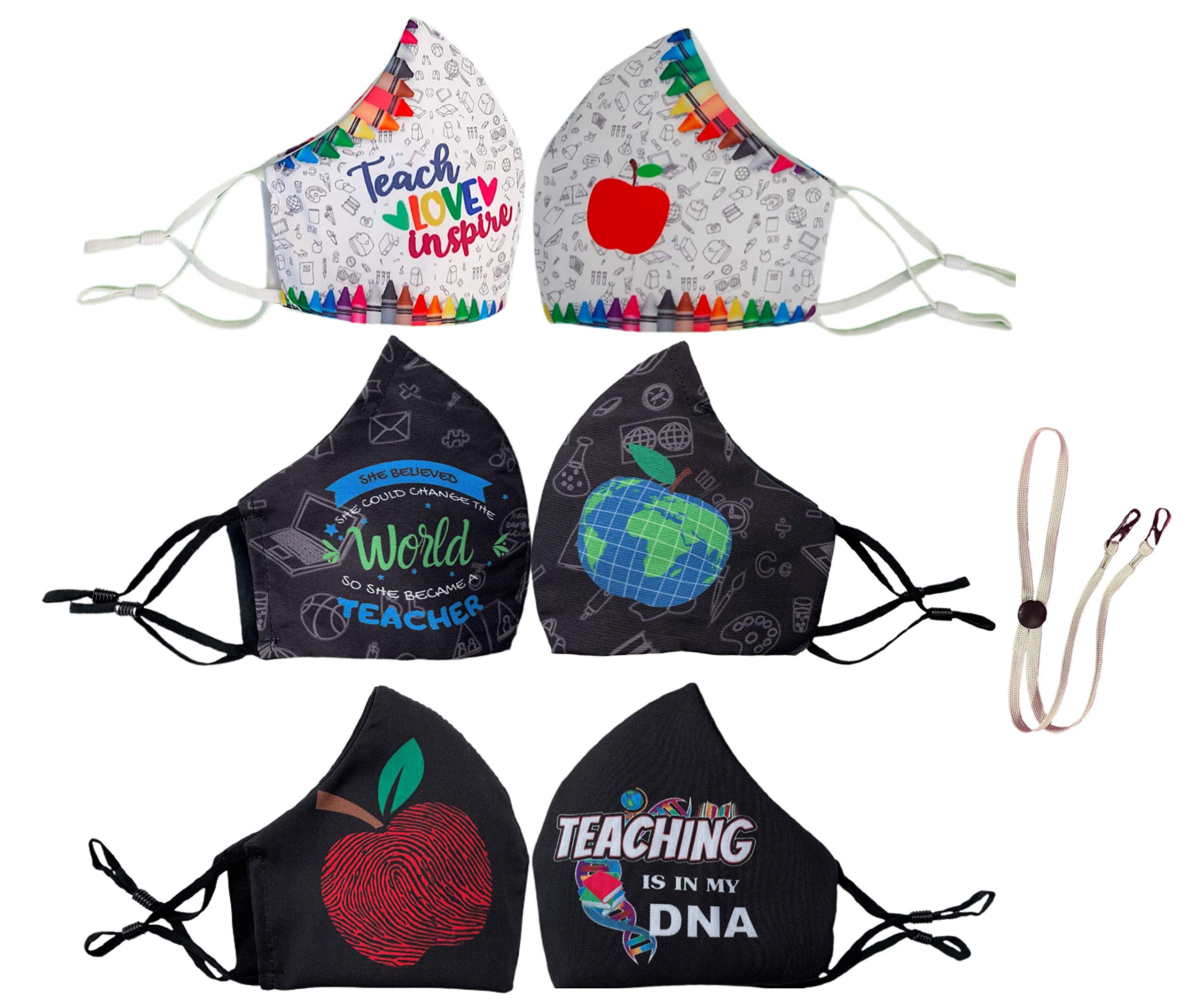 3PC - Pack of 3 Reusable Face Masks with Lanyard & Filter Pocket | Breathable Cotton Bandana Masks for Teachers, Men & Women | Back to School, Office & Daily Protection