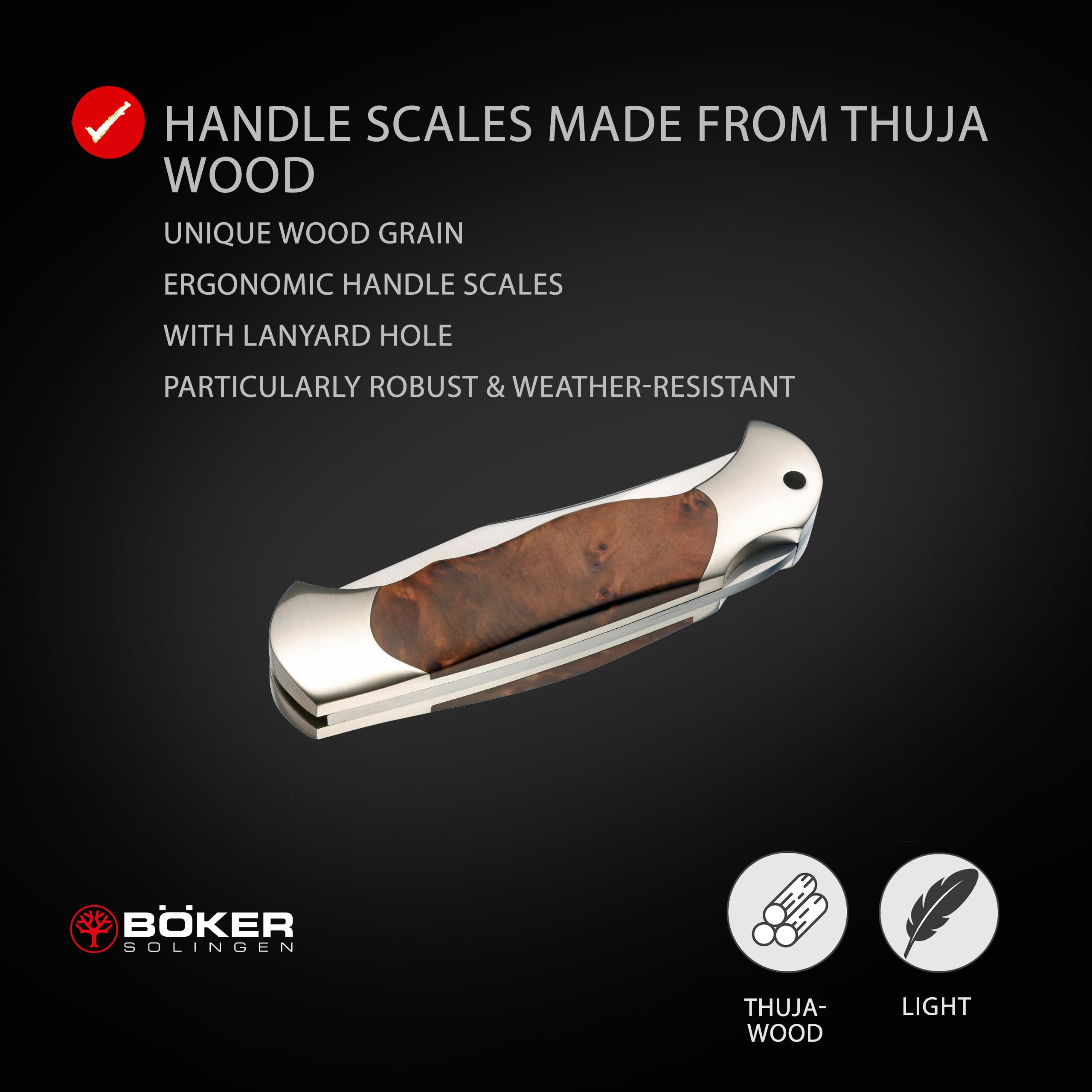 Boker 112002TH Thuya Lock Blade Hunter Pocket Knife - 3.38 Inch Straight Edge Blade for Outdoor Camping, Hunting & Everyday Carry (EDC)