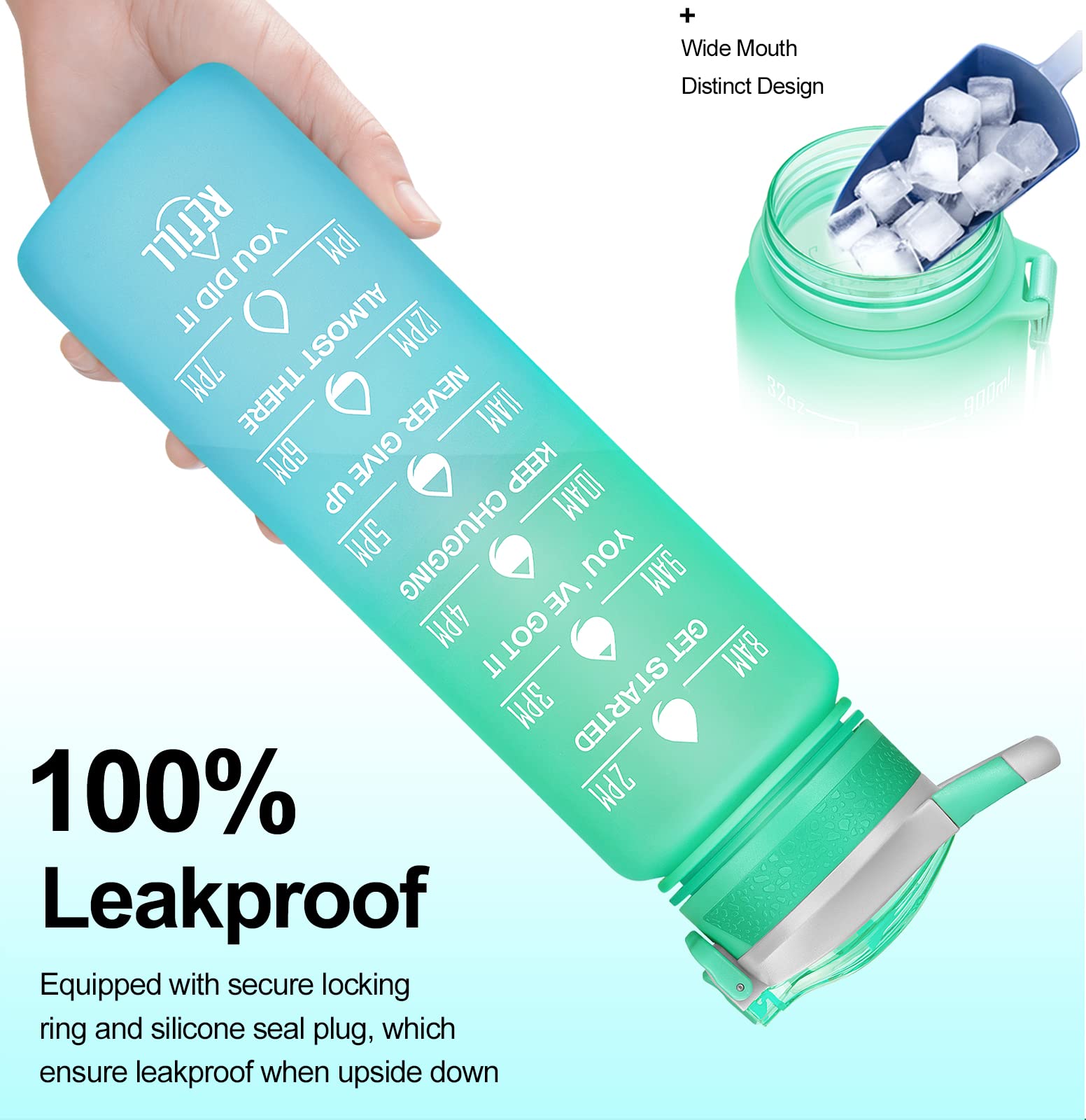 32/24 oz BPA-Free Tritan Water Bottle with Removable Straw & Time Marker - Motivational Sports Bottle for Gym, Running & Hiking - Leakproof Water Jug for Fitness & Outdoor Activities