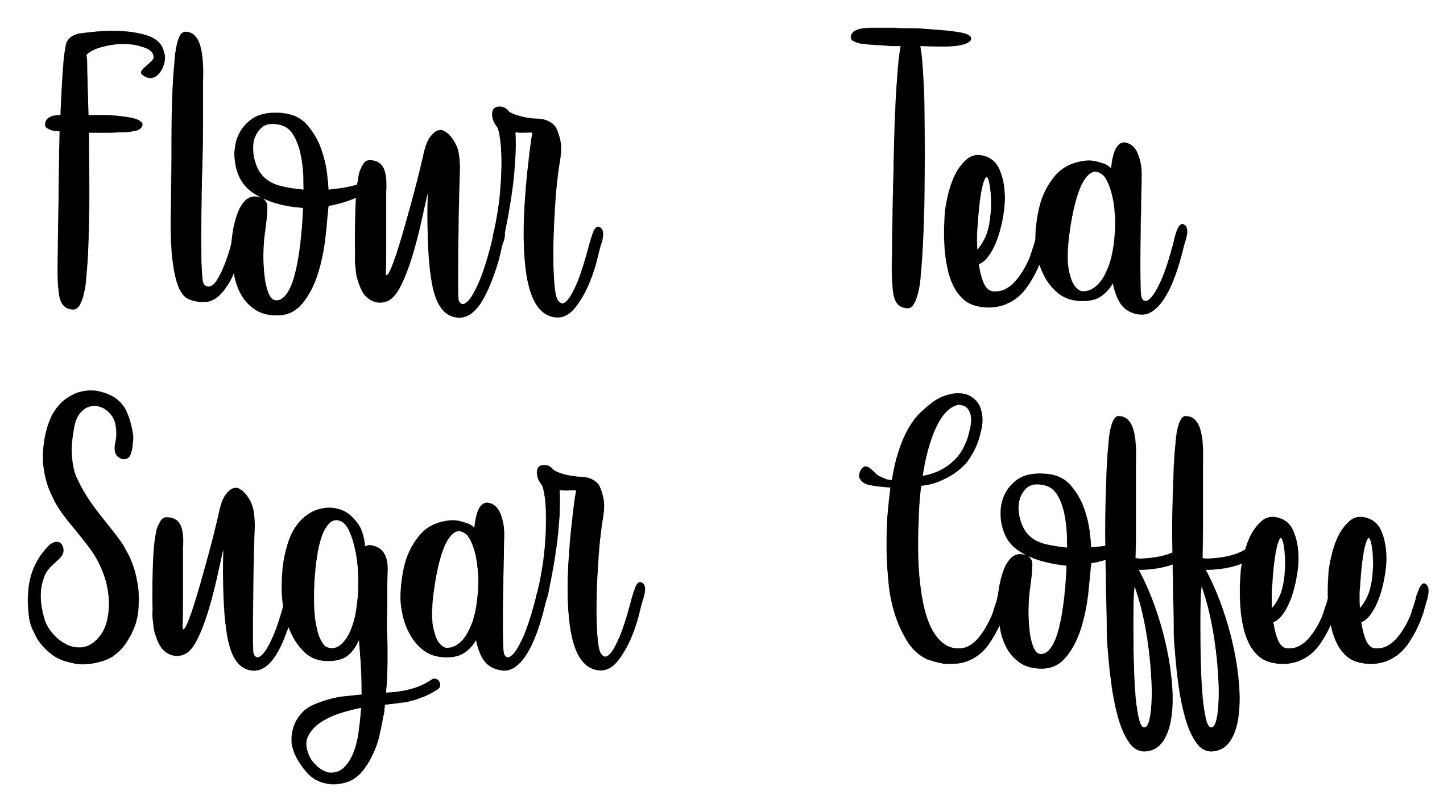 Set of 4 Vinyl Canister Labels for Kitchen Organization - Flour, Sugar, Tea & Coffee Storage - Die-Cut Decorative Stickers in Hipster Purple Style | Perfect for Pantry, Coffee Station & Baking Supplies Organization