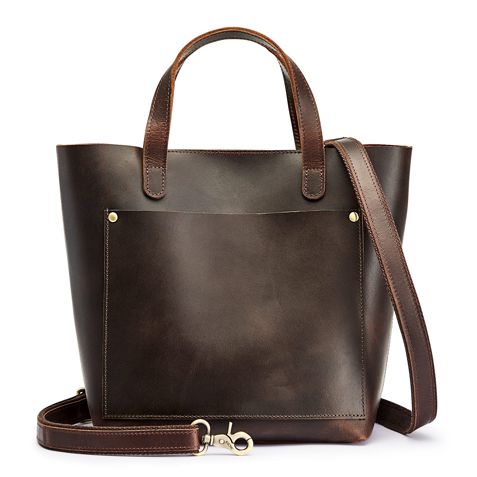 S-ZONE Genuine Leather Mini Crossbody Bag for Women - Stylish Tote Satchel with Top Handle, Shoulder Strap & Inner Pouch - Perfect for Work, Travel & Everyday Use