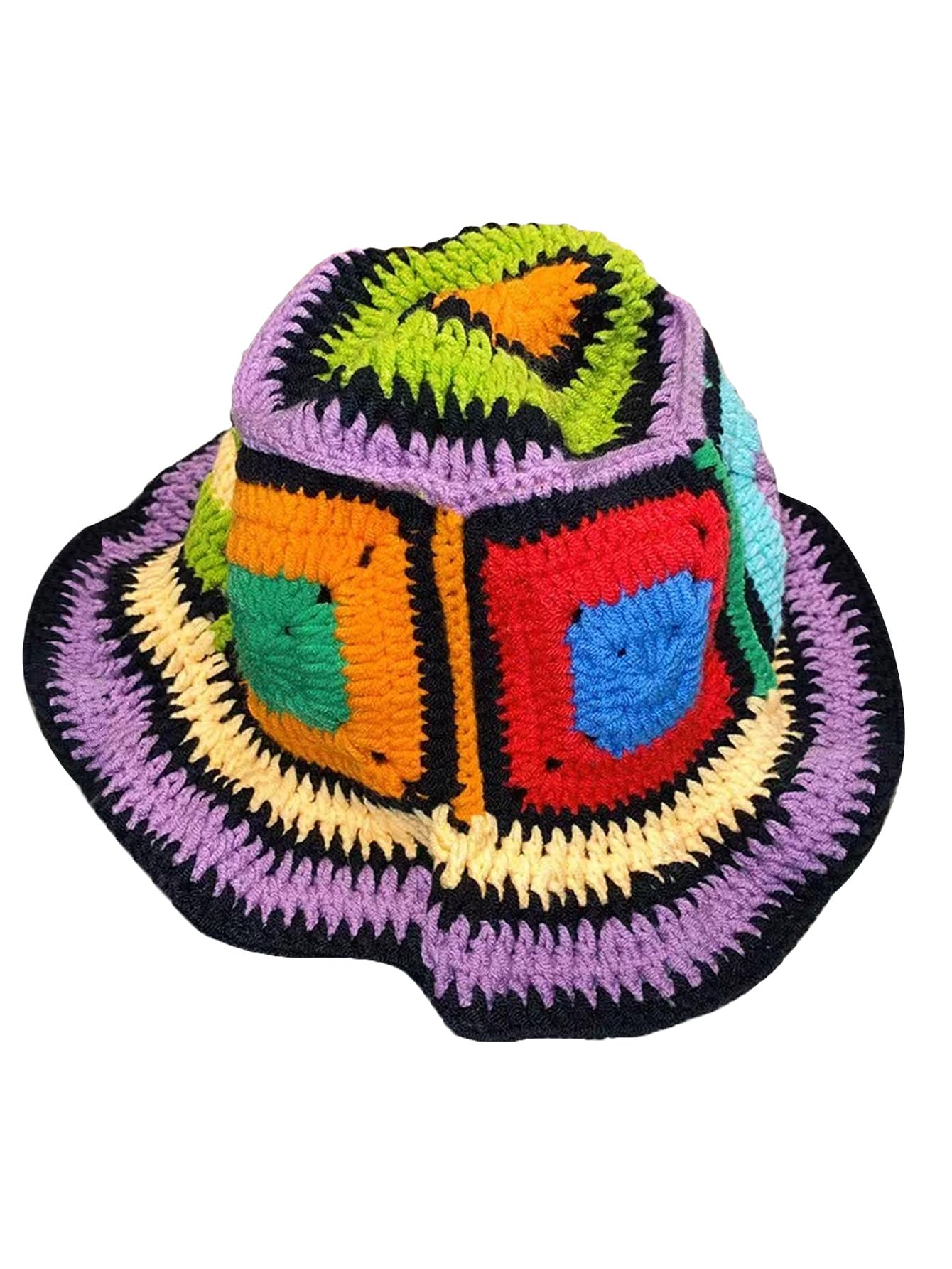 Verdusa Women's Colorblock Crochet Bucket Hat - Stylish Knitted Beanie Cap for Outdoor, Beach & Summer Fashion Accessories