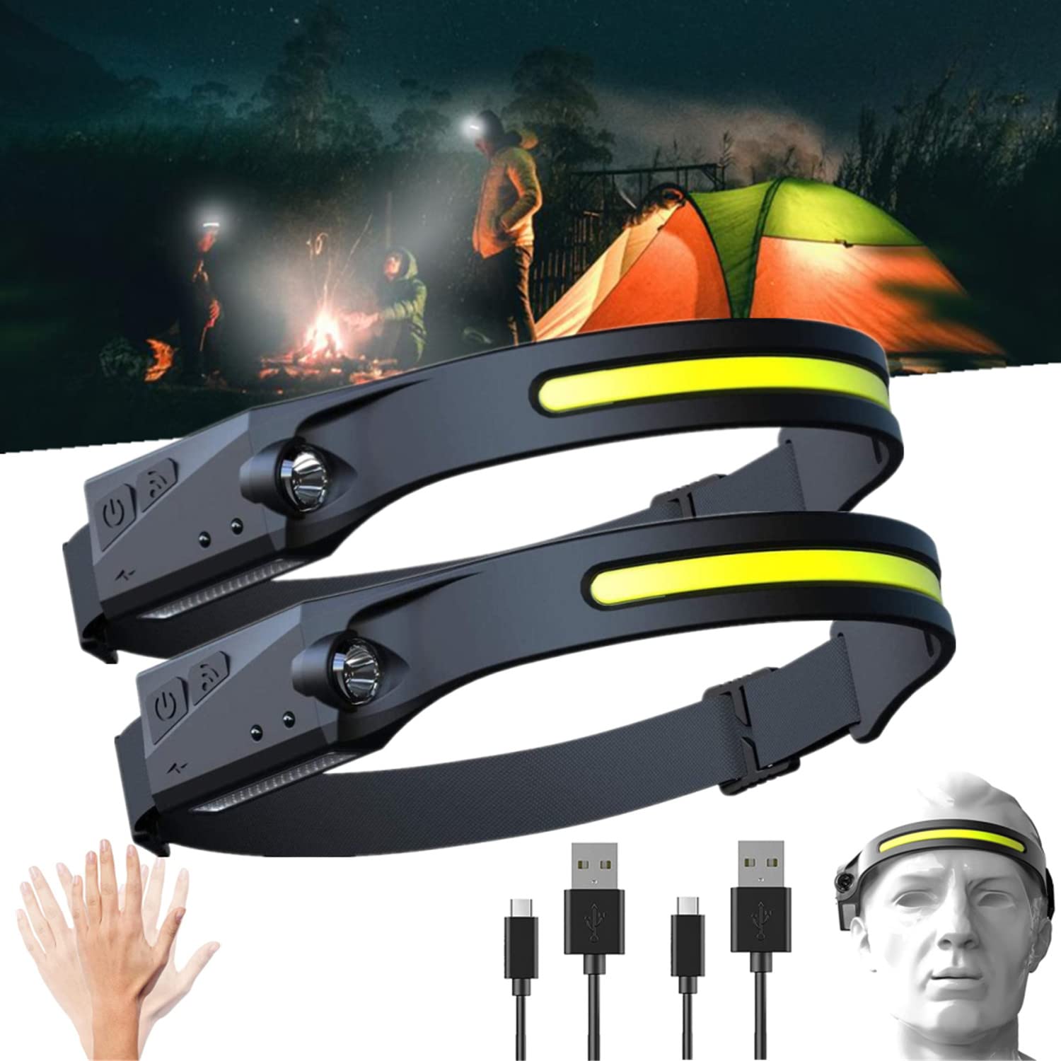 BriteBeam Pro Headlamp with 230° Wide Beam & Motion Sensor - Ultra Bright LED Headlight for Camping, Hiking, Running - Waterproof & Lightweight Head Torch for Outdoor Adventures, Night Jogging, and Emergency Use