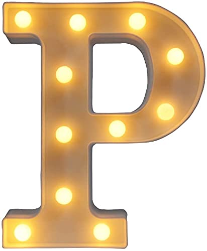 LED Light Up Letter P - Battery Powered Alphabet Sign for Christmas, Wedding, Birthday Party Decor - Night Light for Home, Bar, Bedroom, Nursery - Romantic & Festive Lighting Decorations