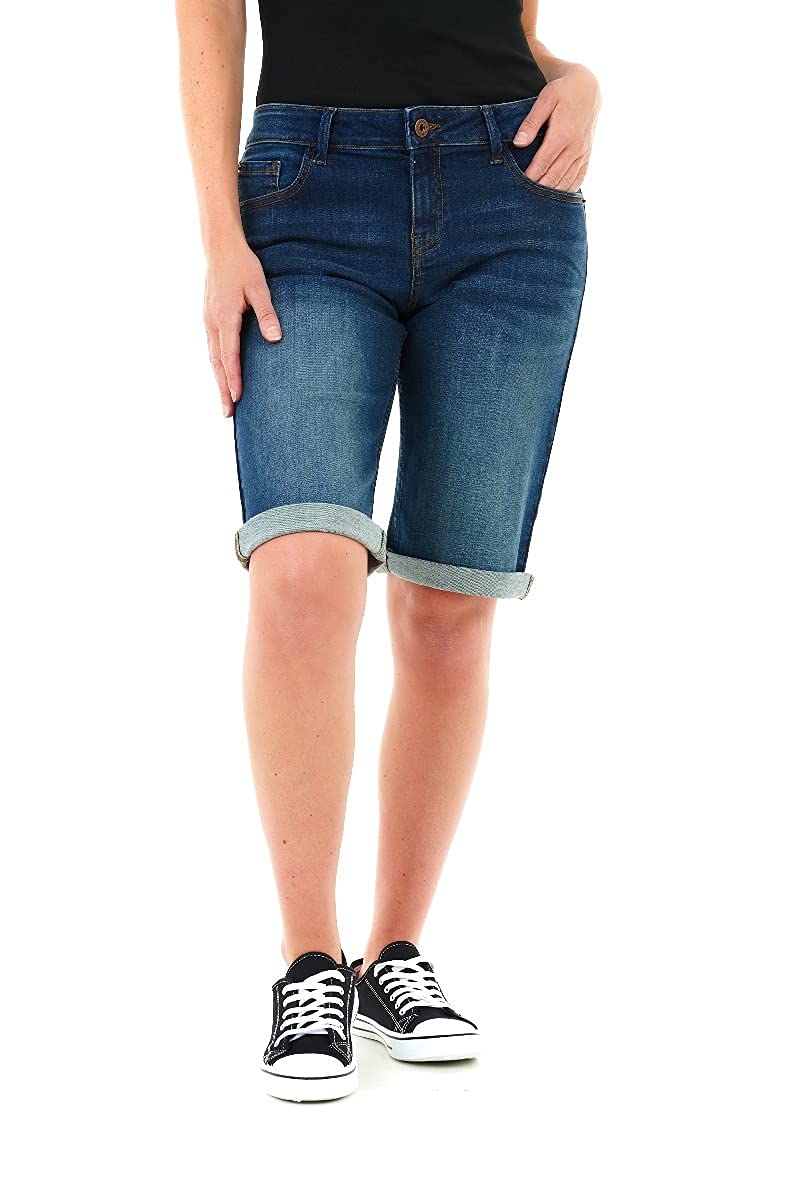 Women's Casual Knee-Length Denim Shorts - M17 High Waisted Stretch Denim Shorts for Summer, Travel & Outdoor Activities
