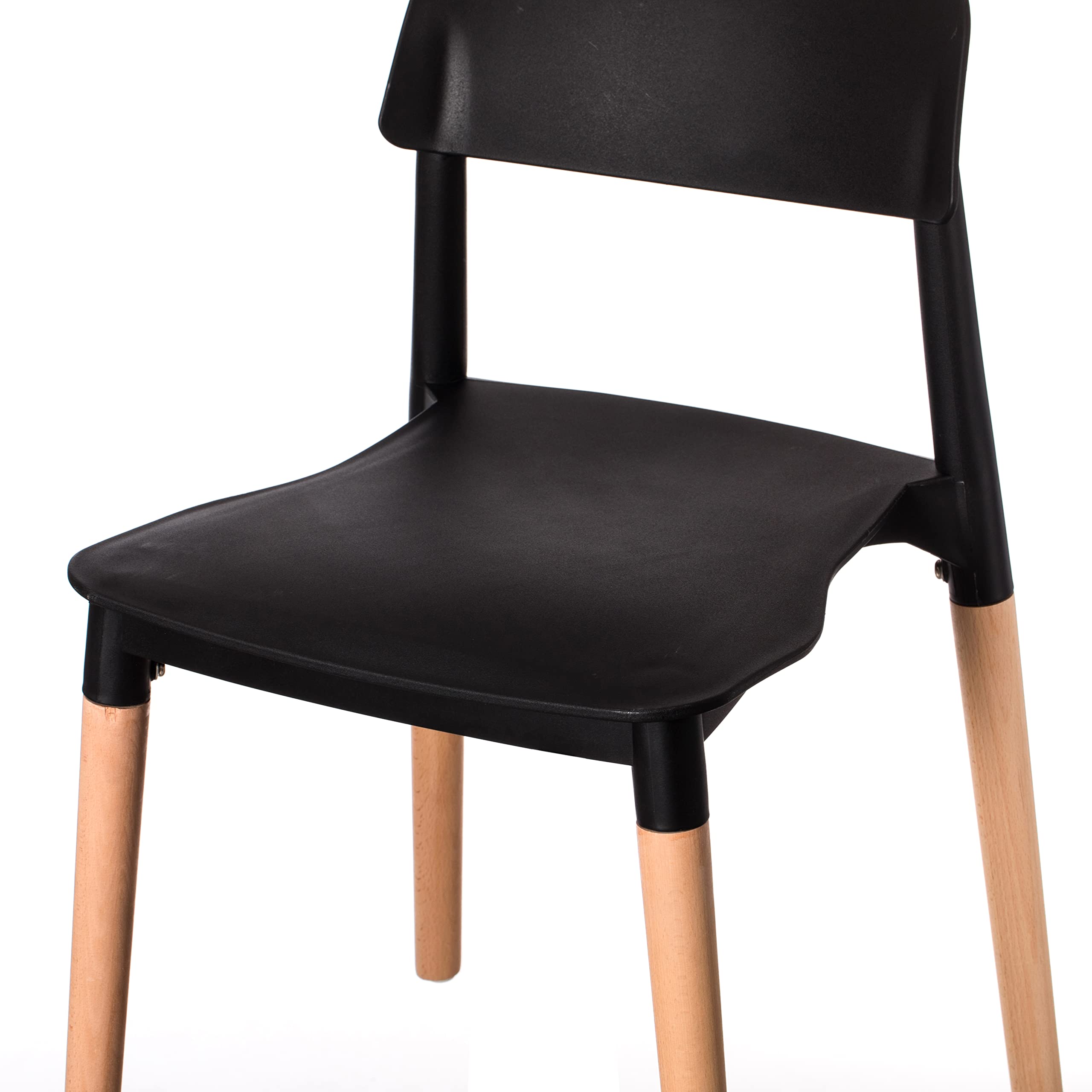 Fabulaxe Modern Plastic Dining Chairs with Beech Wood Legs - Set of 4 Black Open Back Kitchen Chairs for Dining Room, Restaurant, and Outdoor Patio Use