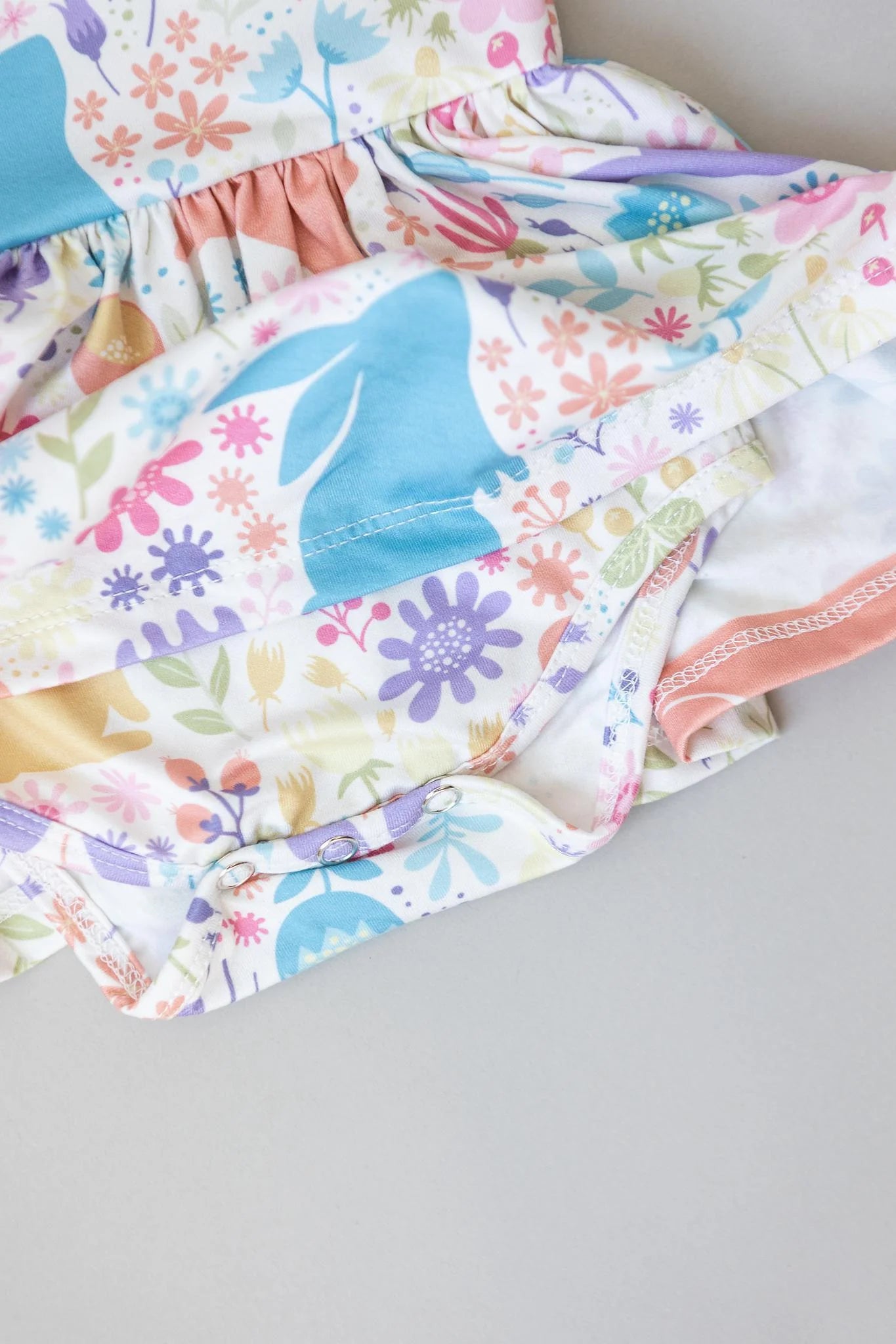 Pastel Floral Bunny Print Twirl Skirted Bodysuit for Baby Girls - Soft Cotton Romper for Easter, Photoshoots & Playtime