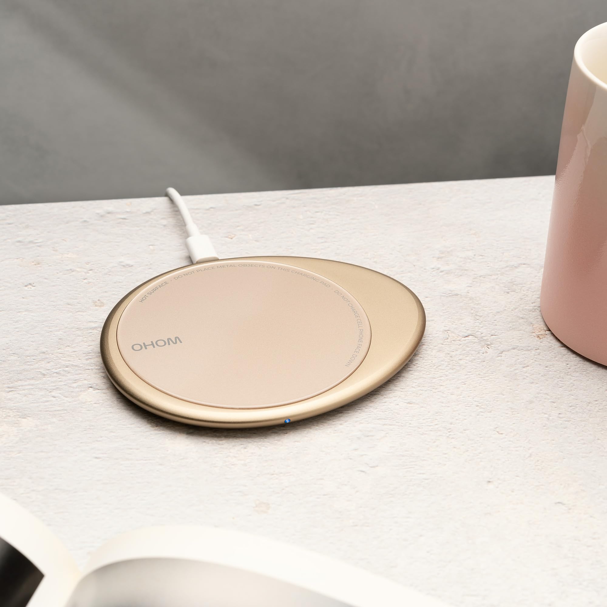 OHOM Self-Heating Ceramic Mug with Wireless Charging - Fuchsia Cloud Design | Keeps Drinks Warm | Perfect for Office, Home & Gifts