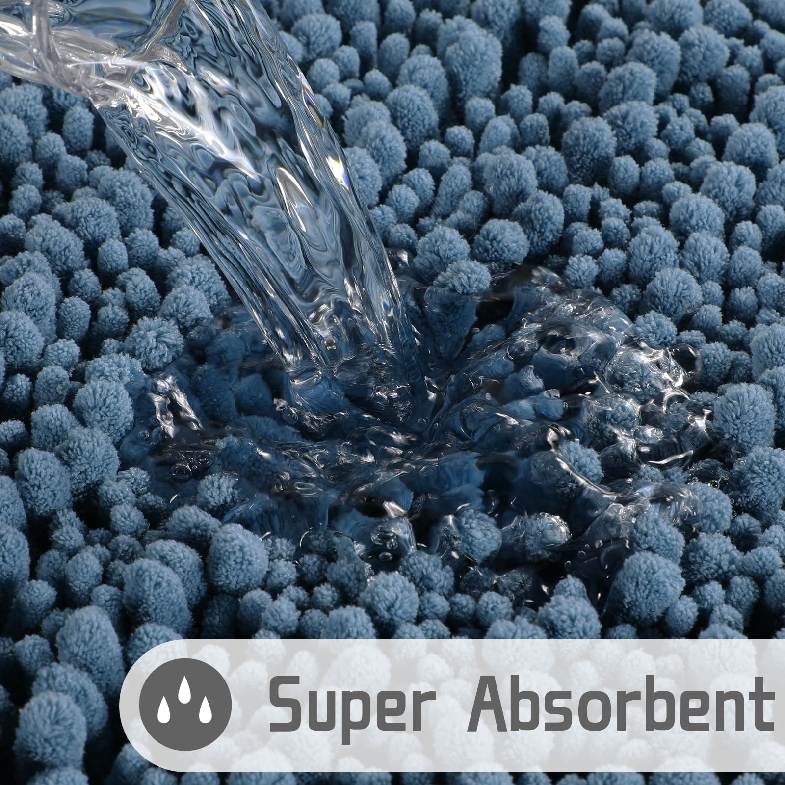 Yimobra Non-Slip Bath Mat 44x24 Inches - Ultra Absorbent Quick Dry Bathroom Rug, Machine Washable Soft Cotton Bath Mat for Bathroom Floor & Bedroom, Home Decor in Denim Blue - Perfect for Bathrooms, Showers & Spa Areas