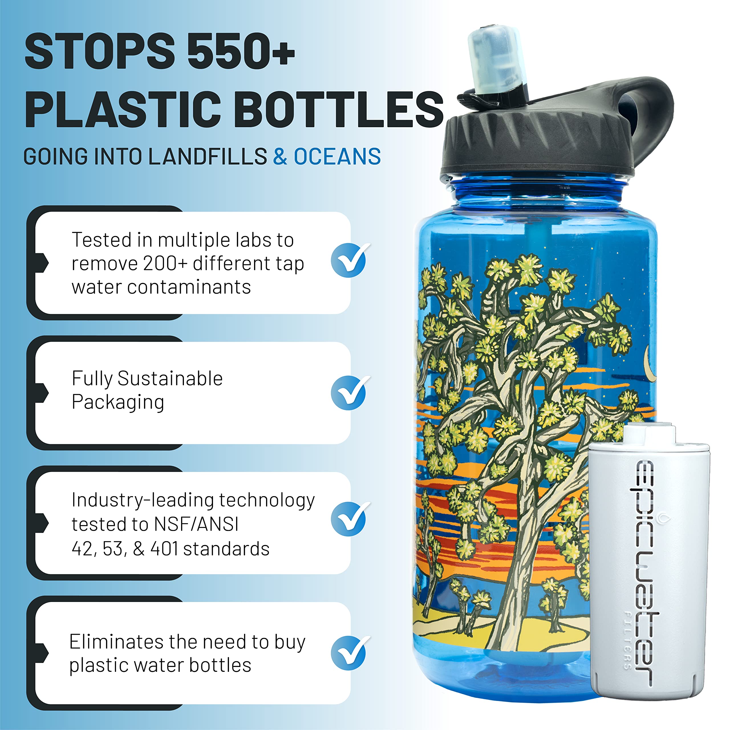 Epic Water Filters Nalgene OG Water Bottle with Built-in Filter | 32oz BPA-Free Water Bottle | Removes 99.99% of Tap Water Contaminants & PFAS | Made in USA | Perfect for Hiking, Camping & Outdoor Adventures