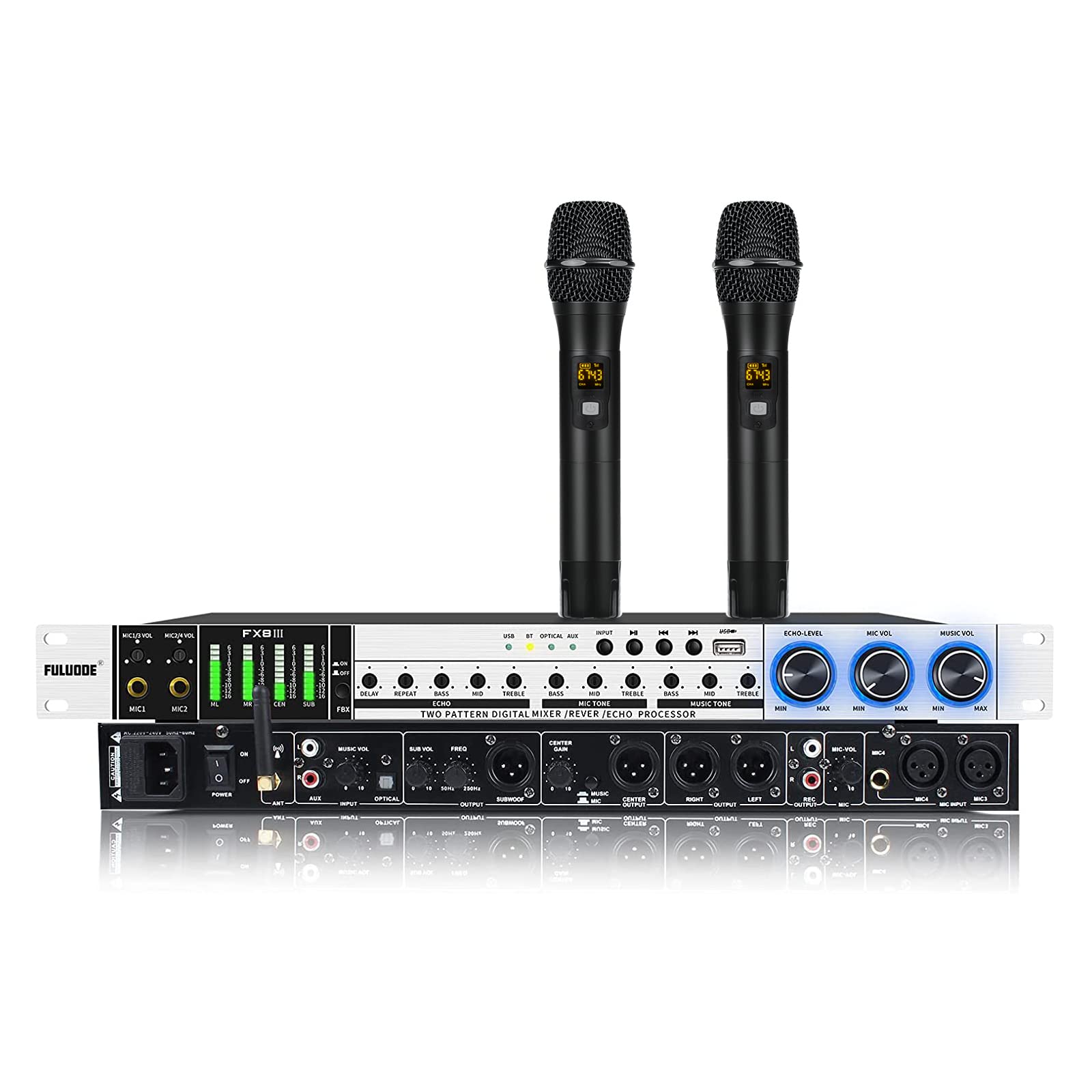 FX8-III Digital Mixer with Reverb - Dual Mic Karaoke Audio Processor with Anti-Feedback for Home KTV & Live Performances | Professional Sound Enhancement for Singing, Recording & Parties (Black)