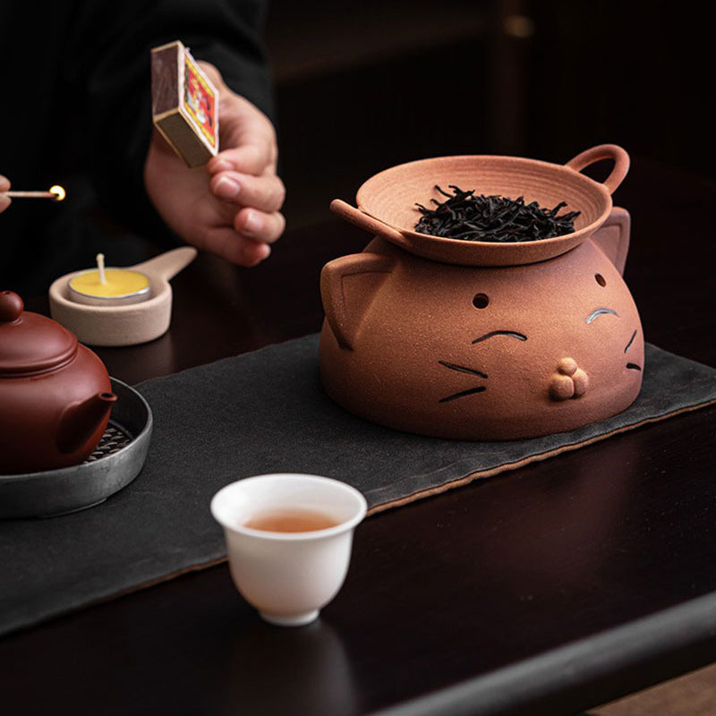 Handmade Coarse Pottery Tea Leaf Stove - Cute Tiger Design for Tea Brewing & Home Decor | Perfect for Tea Lovers & Rustic Kitchen Style