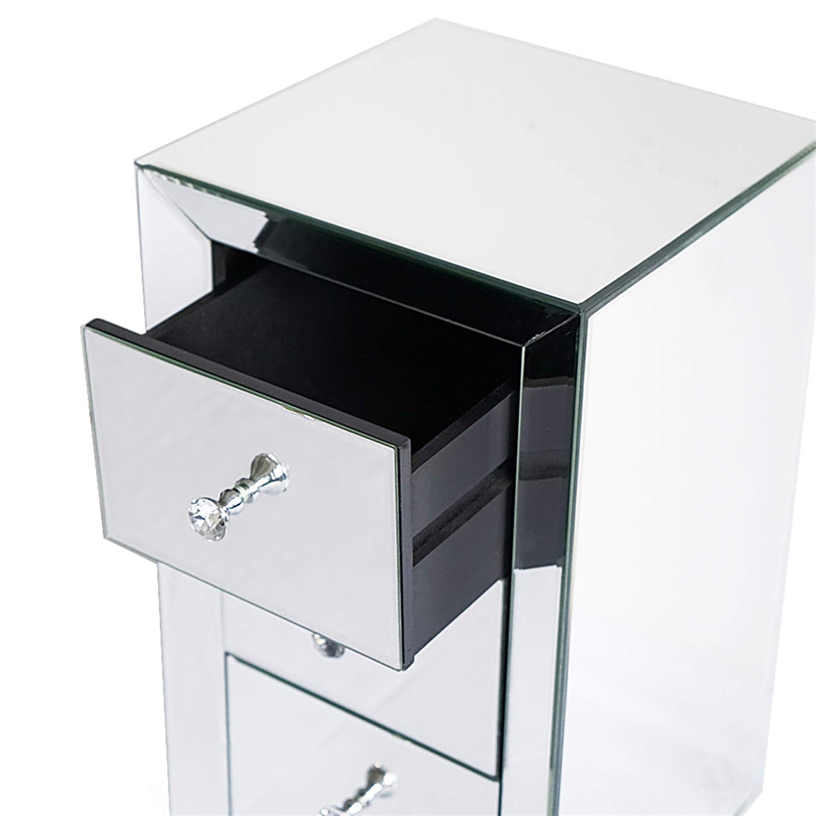 Mirrored 3-Drawer Nightstand Accent Chest Cabinet Bedside Table - Silver Finish Modern Bedroom Furniture for Small Spaces | Perfect for Bedroom, Guest Room, Apartment & Dorm Decor