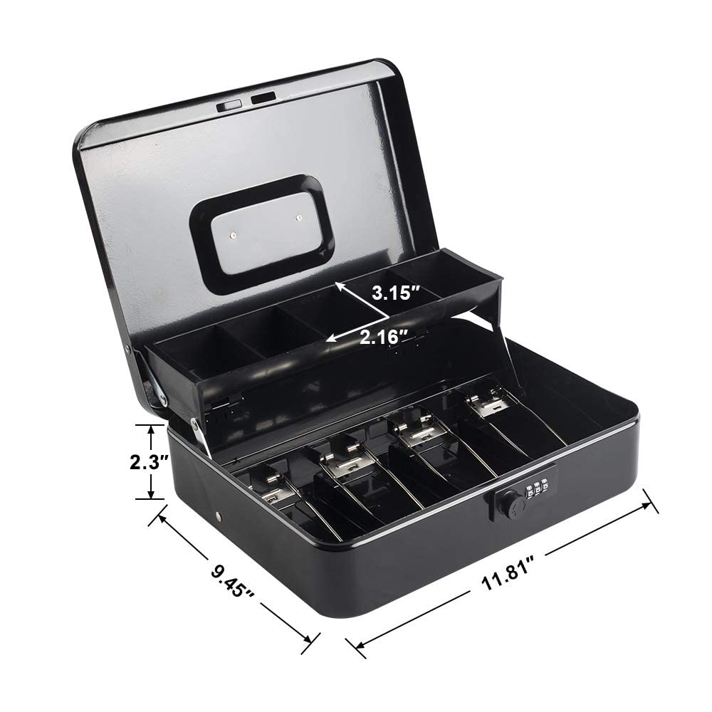 KYODOLED Large Cash Box with Combination Lock & Key - 11.8