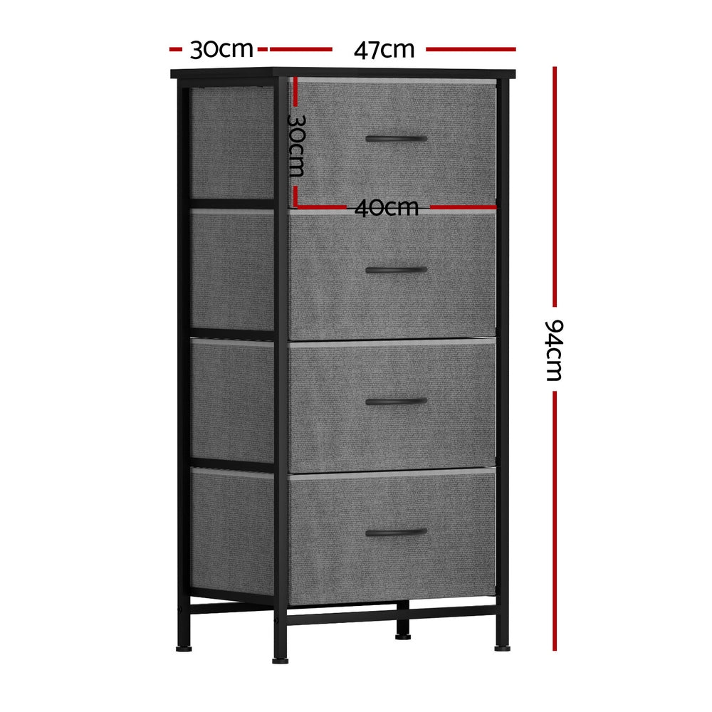 4-Drawer Chest Dresser Organizer - Tallboy Storage Cabinet in Grey for Bedroom, Living Room & Office
