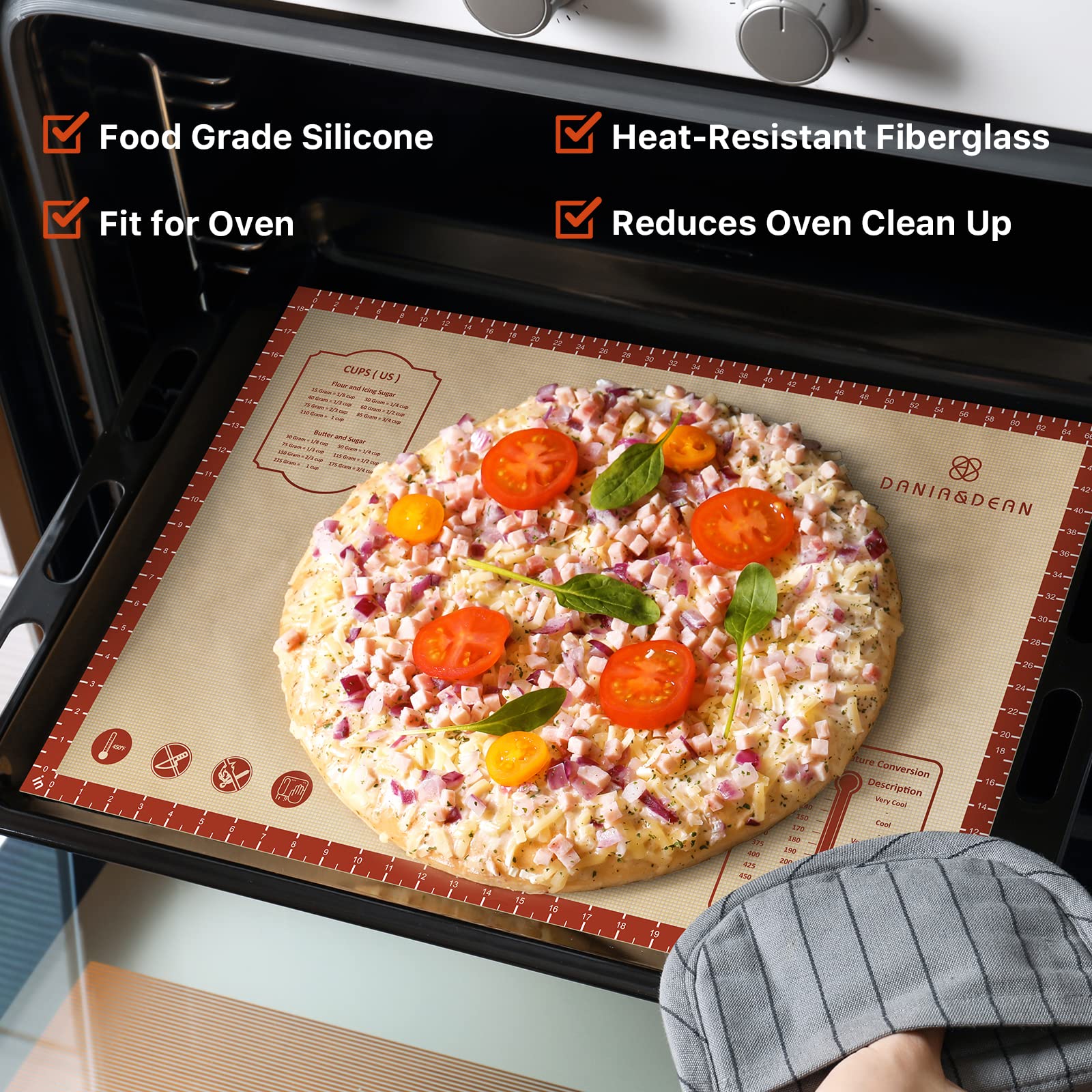 26x16 Inch Extra Thick Non-Slip Silicone Baking Mat with Measurement Marks - Reusable Cookie Sheet for Baking Bread, Pastry & Cookies | Perfect for Oven, Countertop & Kitchen Prep