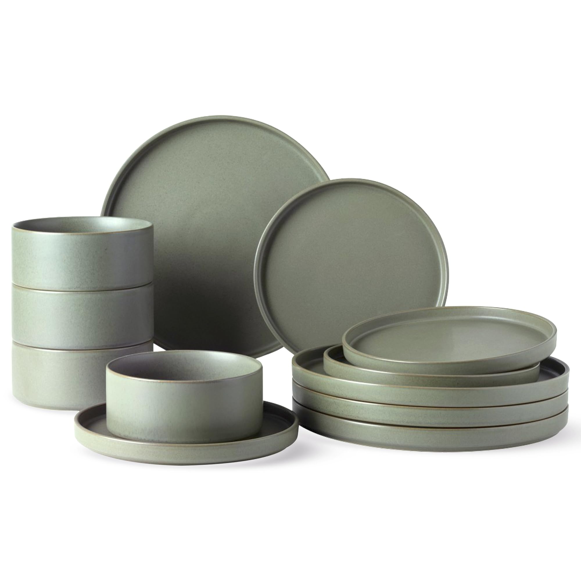 GBHOME 16-Piece Ceramic Dinnerware Set for 4 - Stoneware Plates, Bowls & Mugs - Chip & Scratch Resistant, Dishwasher/Microwave/Oven Safe - Reactive Glaze Green - Perfect for Everyday Dining, Dinner Parties & Restaurant Use