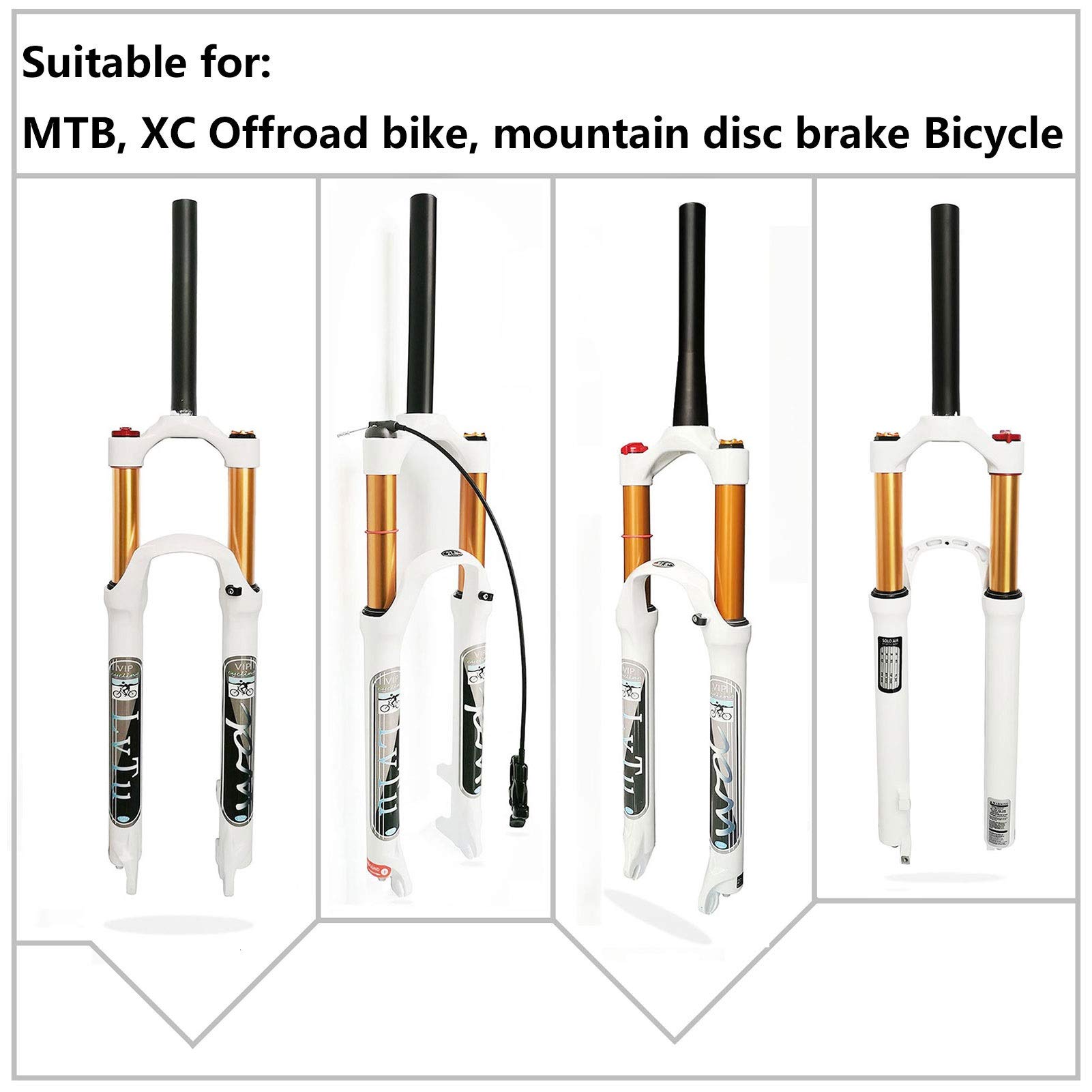 **26/27.5/29 Inch 140mm Travel Air Suspension Fork for Mountain Bike - 180mm Disc Brake Adapter, Straight Manual Lockout (Ideal for Trail Riding, Downhill & Cross-Country Biking)**