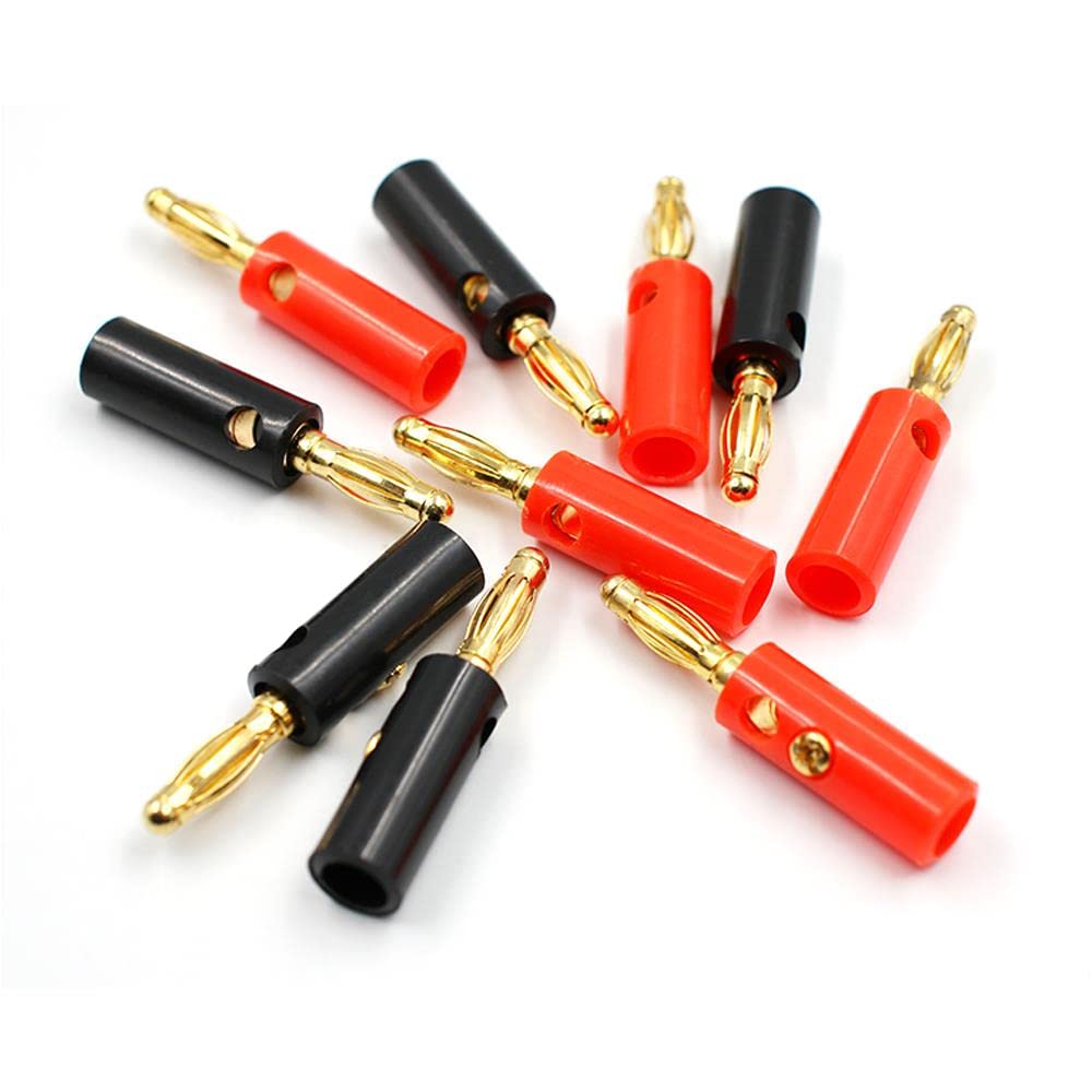 10pcs Gold Plated Banana Plugs 4mm Speaker Connectors - Red & Black Audio Screw Terminals for Home Theater, Car Audio, and DIY Speaker Projects