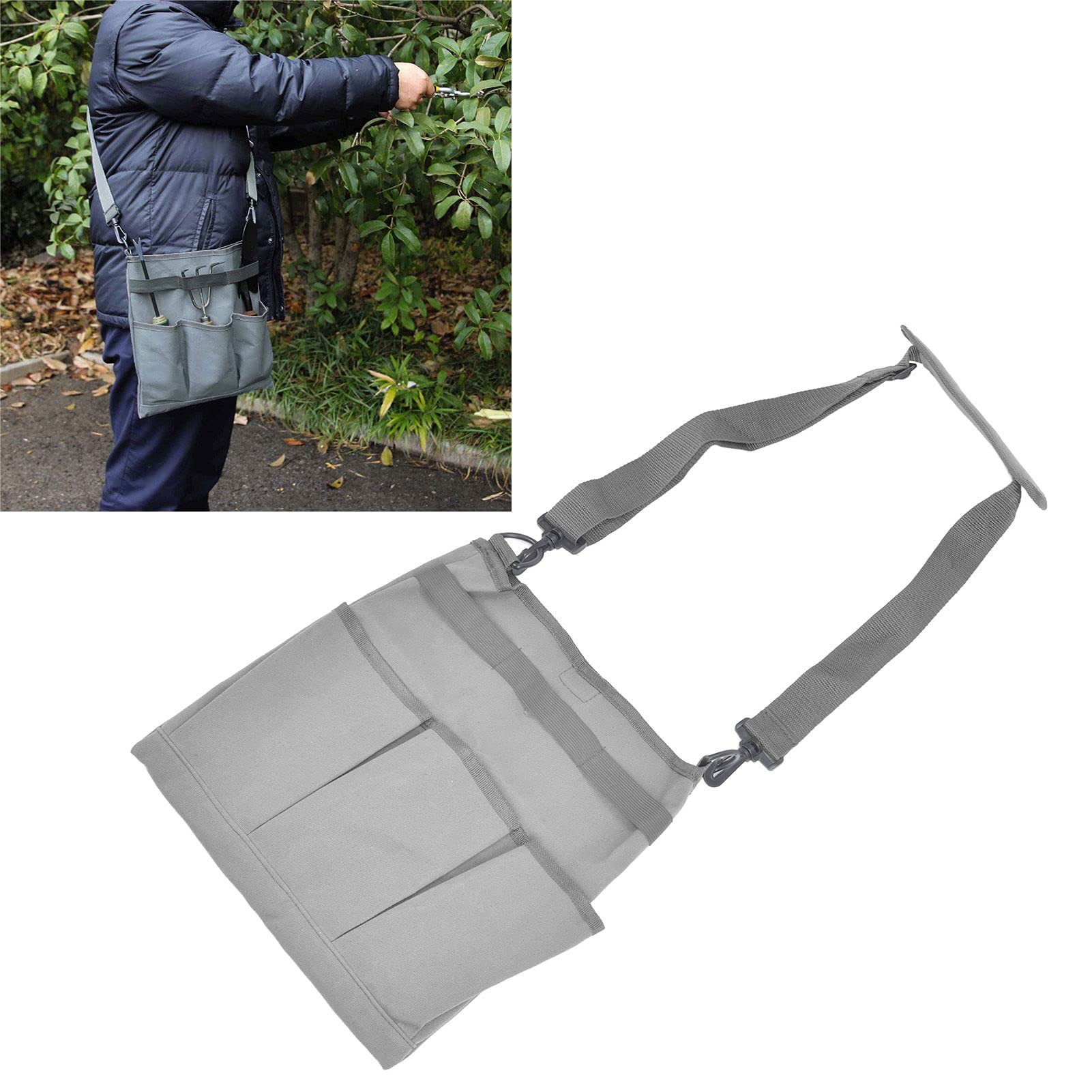 Alvinlite Heavy Duty Canvas Gardening Tool Bag with Multiple Pockets - Crossbody Shoulder Storage Organizer for Pruning Shears, Trowels & Garden Tools (Gray) - Perfect for Landscaping, Yard Work & Outdoor Activities