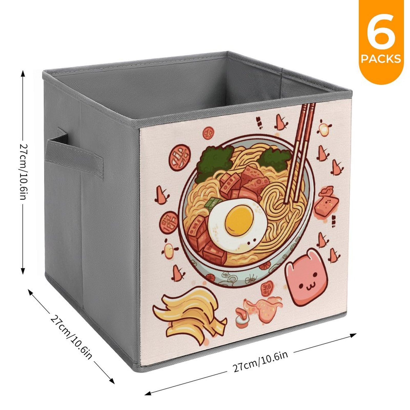 6-Piece Collapsible Storage Bins with Handles - Sweet Ramen Printed Foldable Organizing Baskets for Shelves, Kitchen, Bathroom & Home Organization | Space-Saving Multi-Purpose Storage Containers