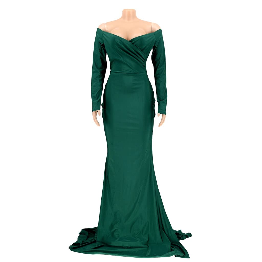 Elegant Off Shoulder Plunging V-Neck Mermaid Maxi Dress for Women - Winter & Fall Long Evening Gown with High Side Slit (Green, XX-Large) | Perfect for Holiday Parties, Date Nights & Formal Events