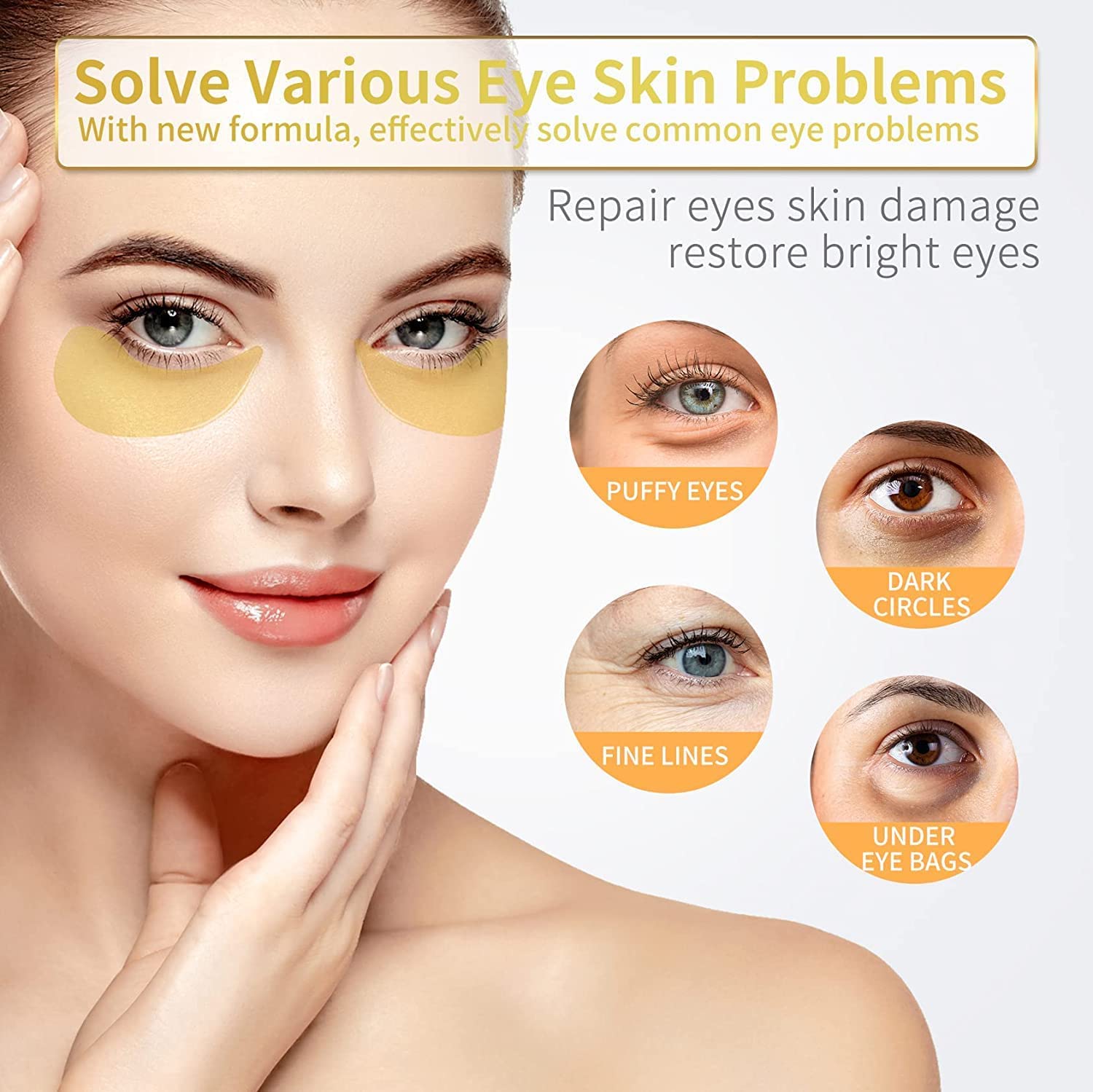 24K Gold Under Eye Patches for Dark Circles & Puffiness - 60 Pack Cooling Hydrogel Eye Mask with Collagen | Reduce Wrinkles, Refresh Tired Eyes | Perfect for Night Routine, Travel & Spa Days