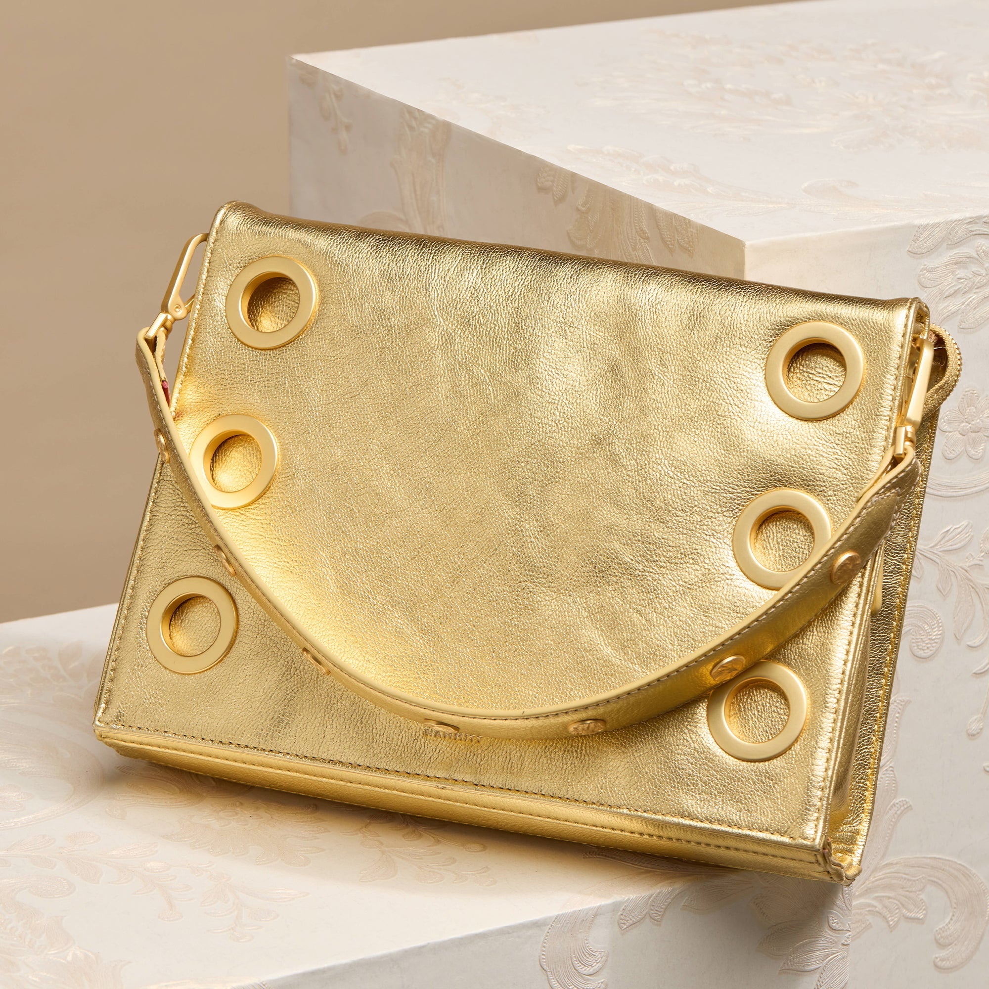 Montana Clutch - Gala Gold & Brushed Gold Hammered Large Crossbody Bag for Women | Perfect for Parties, Weddings & Evening Events
