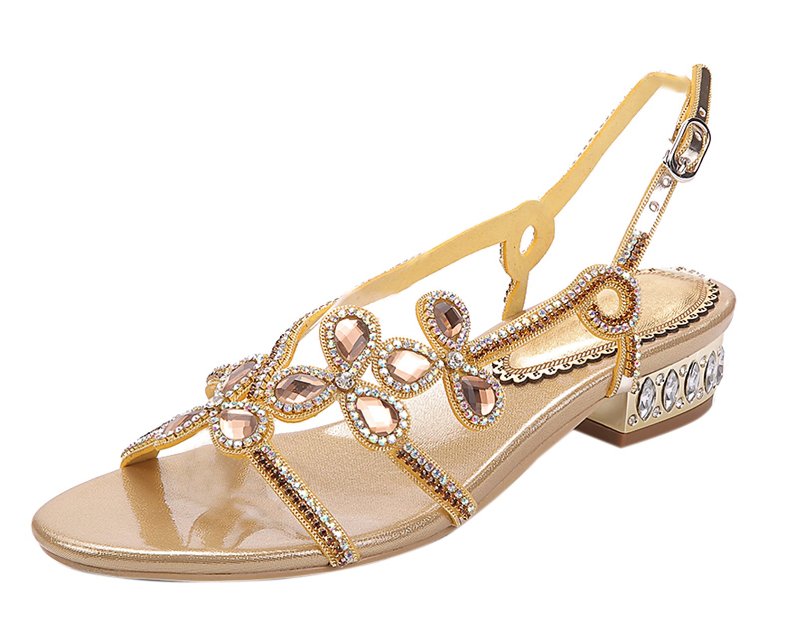 Honeystore Women's Rhinestone Leaf Pattern Flat Sandals - Slingback Slip-On Summer Shoes for Beach, Vacation & Casual Outfits