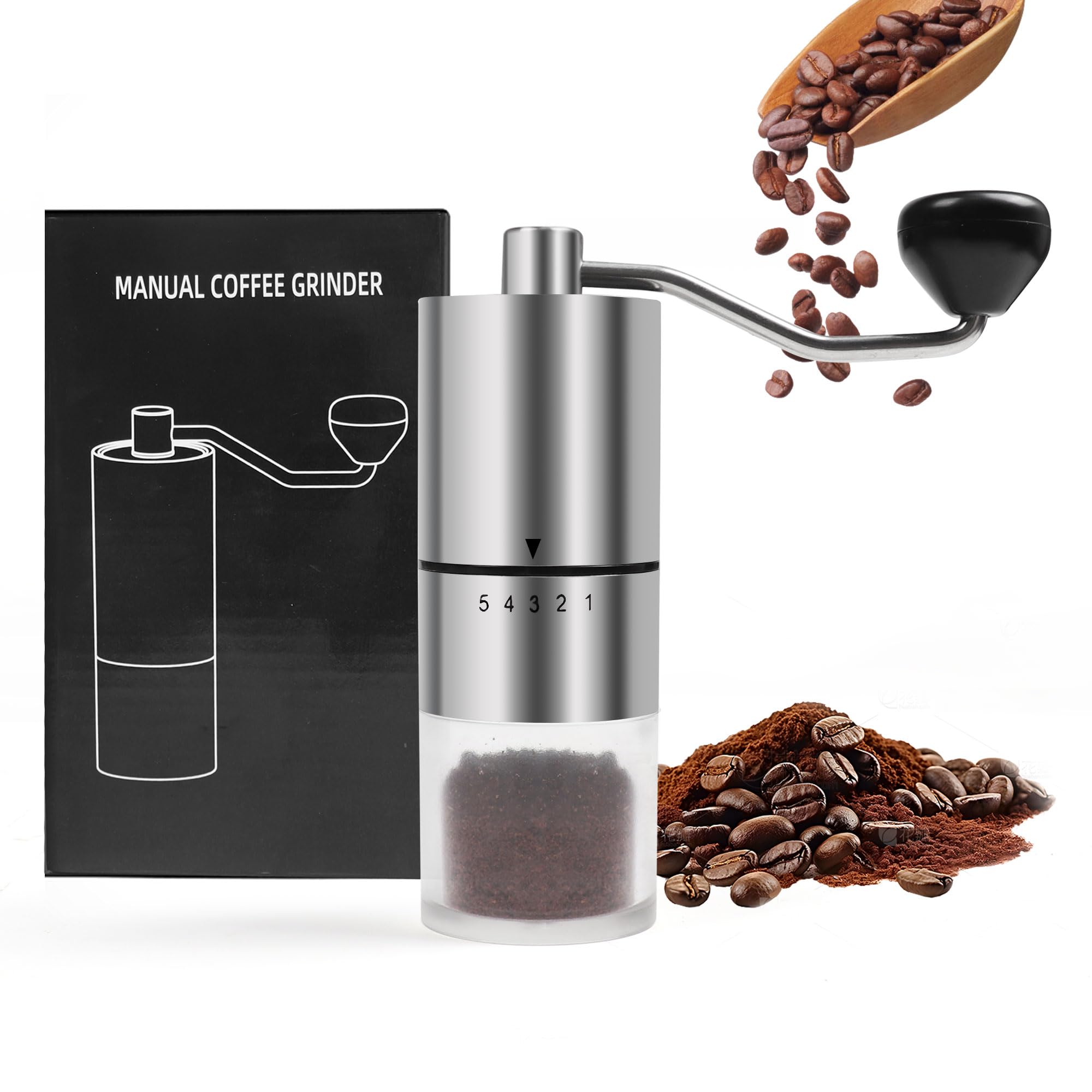 Premium Manual Coffee Grinder with Ceramic Burr - 5 Adjustable Settings for Espresso & French Press - Portable Hand Crank Coffee Bean Mill for Home, Camping & Travel - Perfect for Coffee Enthusiasts & Outdoor Adventures