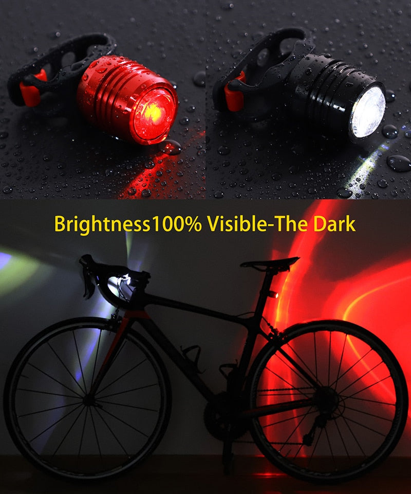 USB Rechargeable Bike Light - Waterproof Bicycle Headlight & Taillight with Safety Warning Flash for Night Cycling, Running, and Helmet Mount - Perfect for Commuting, Trail Riding, and Outdoor Adventures