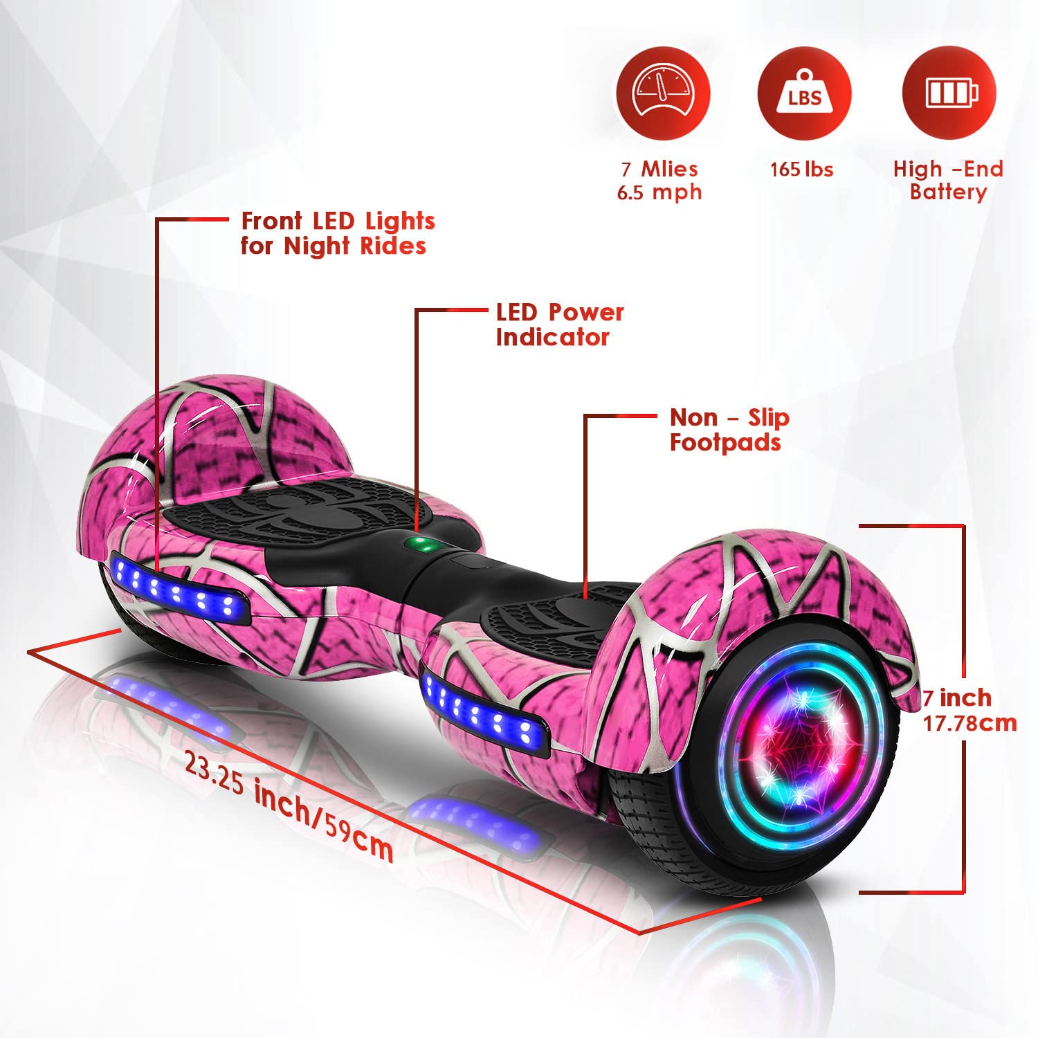 **Best Hoverboard for Kids Ages 6-12 with Bluetooth Speaker & LED Lights - 6.5