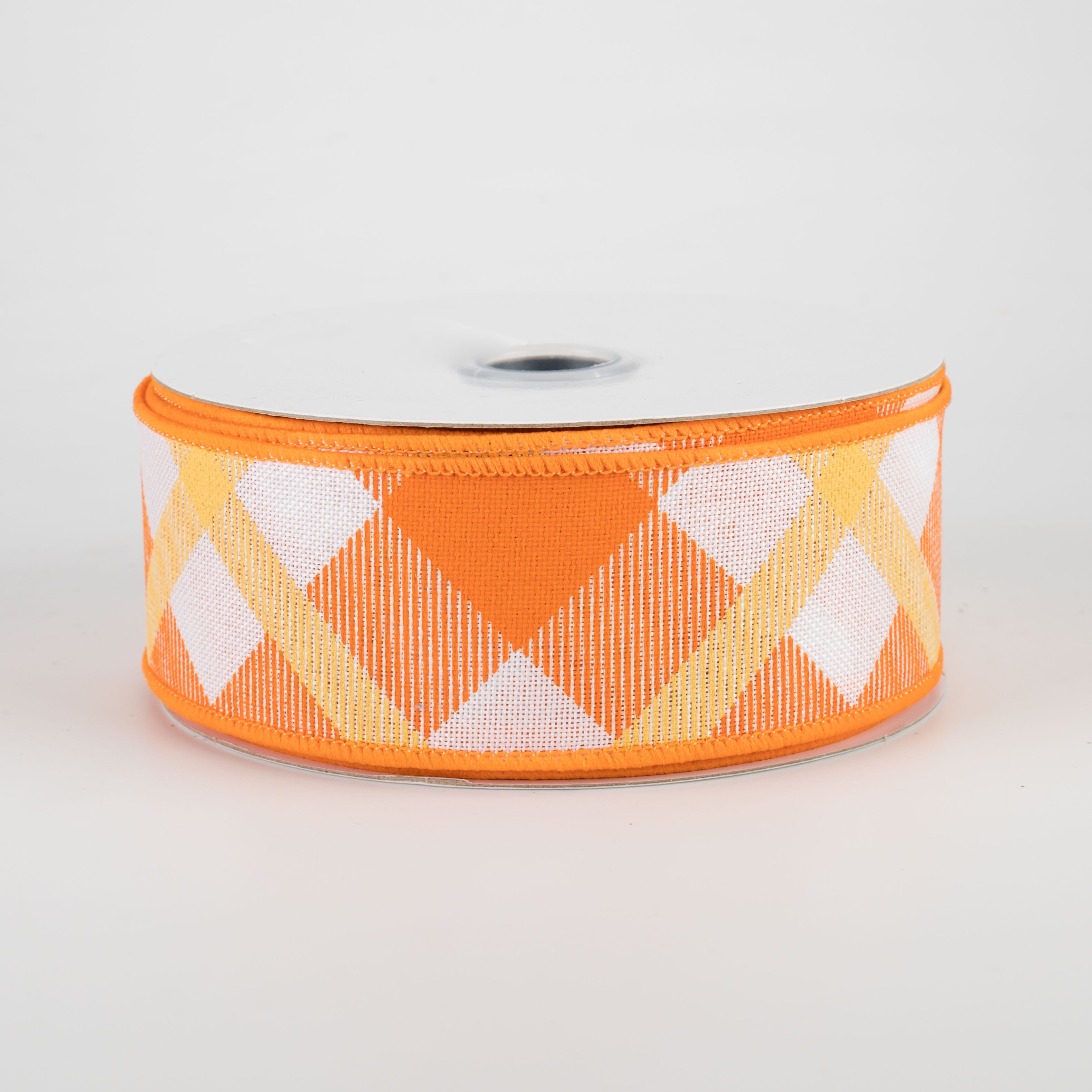 1.5 Inch Printed Plaid Ribbon - White, Orange, Mustard - 10 Yards Bulk Roll for Gift Wrapping, Crafts, DIY Projects, and Holiday Decorations