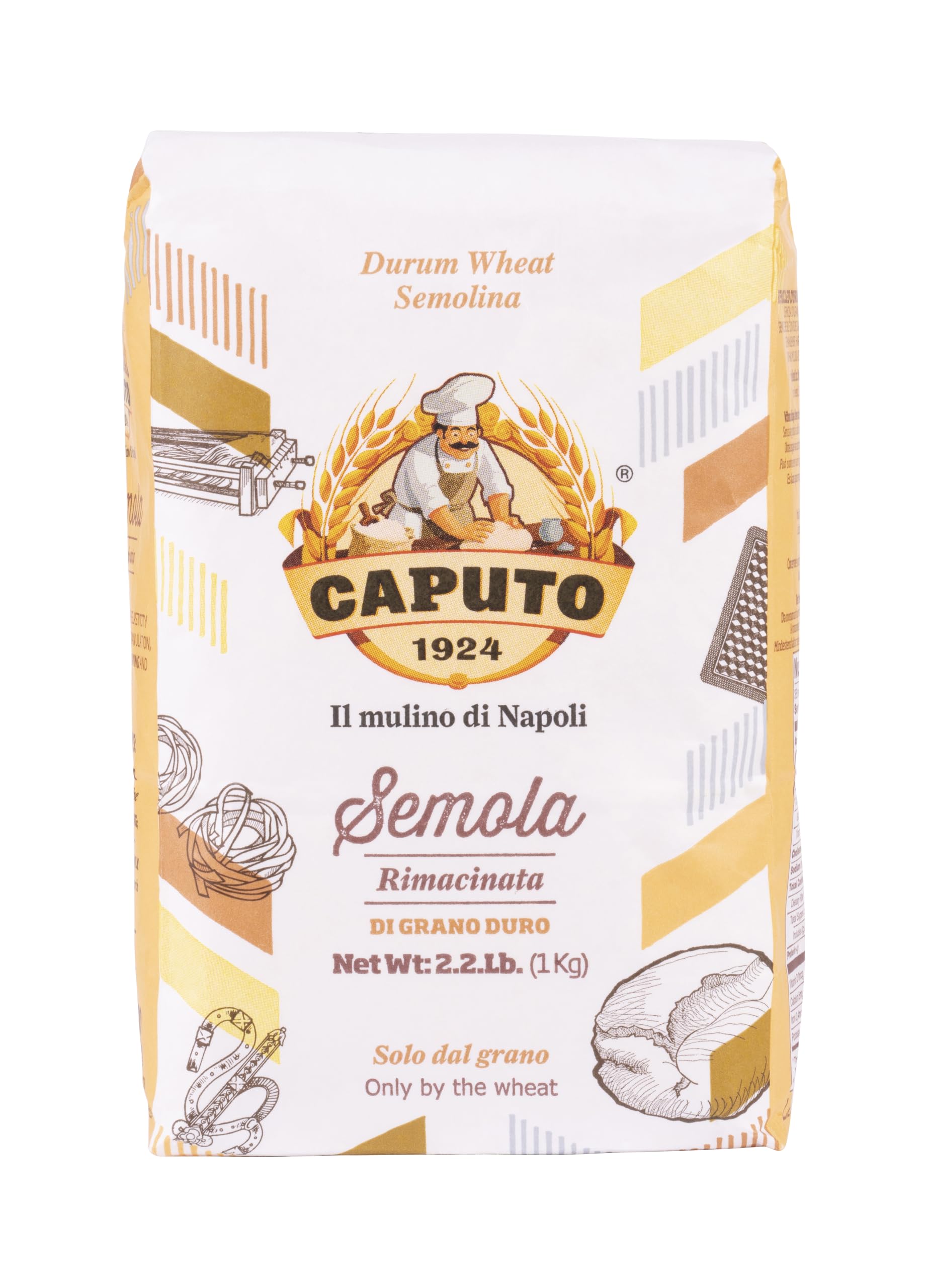 Premium Antimo Caputo Semola Di Grano Duro Rimacinata Semolina Flour 2.2LB (1kg) - 100% Natural Italian Pasta Flour for Authentic Homemade Pasta, Pizza Dough & Bread | Ideal for Fresh Pasta Making, Artisan Baking & Italian Cuisine