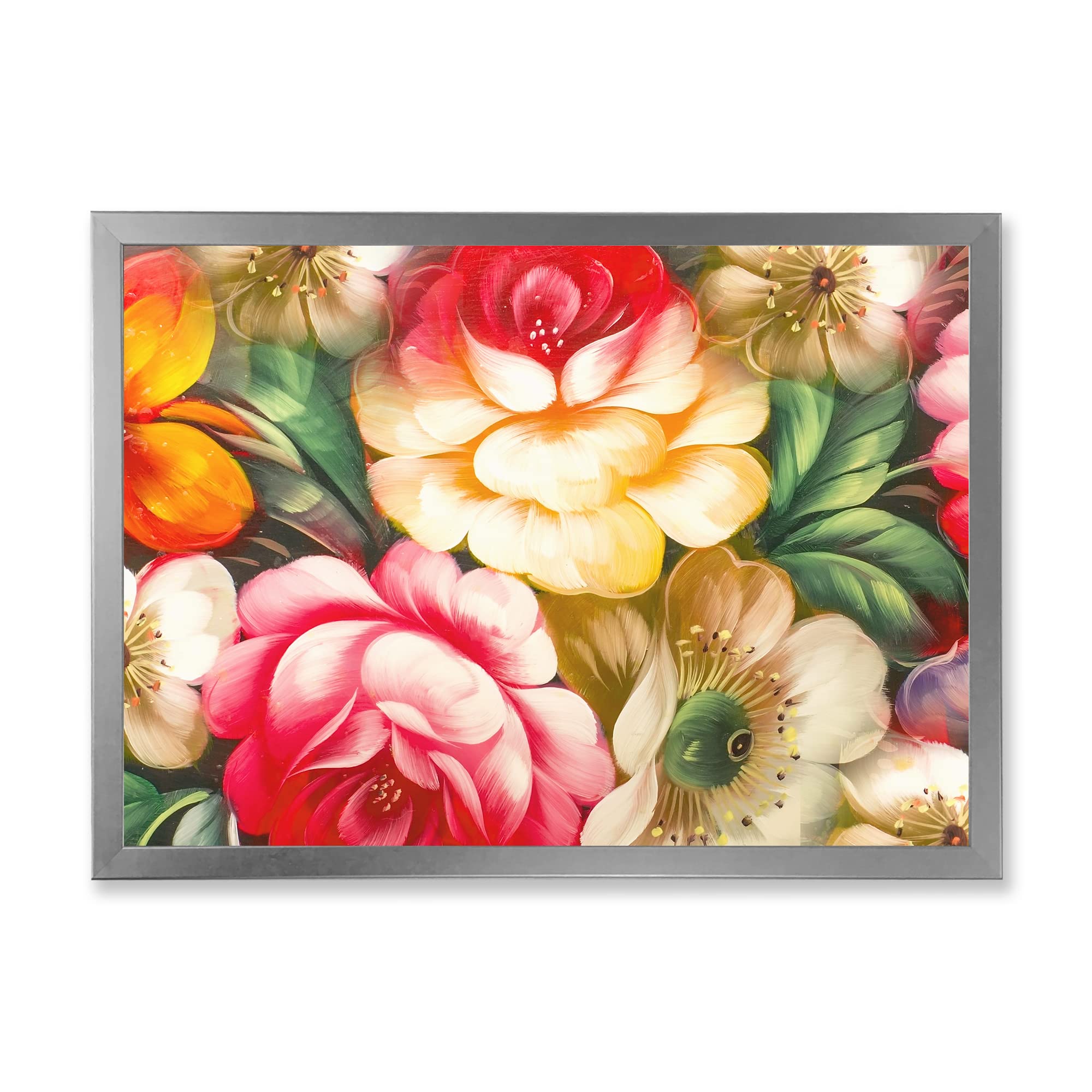 Vintage Floral Wall Art - Yellow & Red Traditional Framed Canvas Painting for Living Room, Bedroom & Office Decor | DesignQ Handmade Home Décor