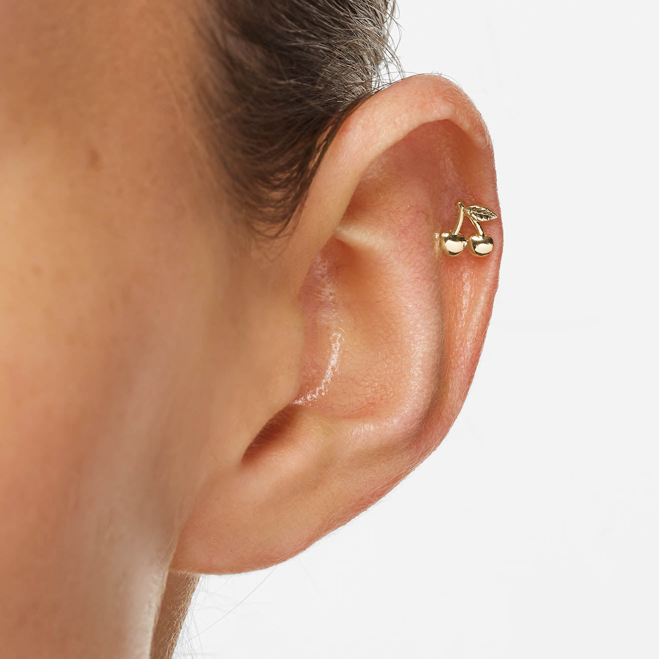 10k Gold Cherry Helix Single Stud Earrings - Perfect for Everyday Wear & Special Occasions