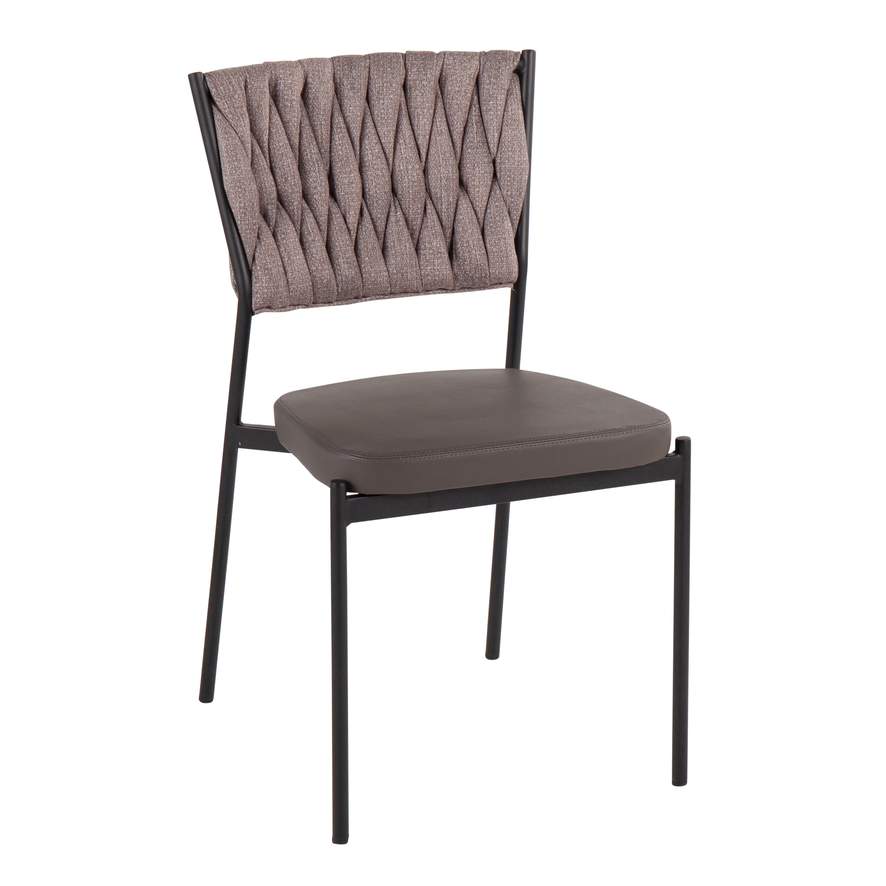 LumiSource Modern Braided Tania Chair Set of 2 - Black Metal Frame with Grey Faux Leather & Light Brown Fabric Upholstery - Perfect for Living Room, Dining Room, or Office Decor