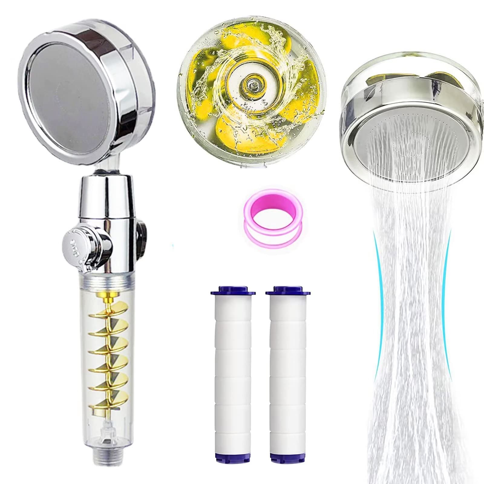 Premium High Pressure Shower Head with 3-Stage Filtration System | Double Turbo Fan & Handheld Shower Combo | Water Filter for Bathroom, Baby & Pet Use | Gold Finish for Luxurious Shower Experience | Perfect for Home Spa, Nursery Care & Pet Grooming