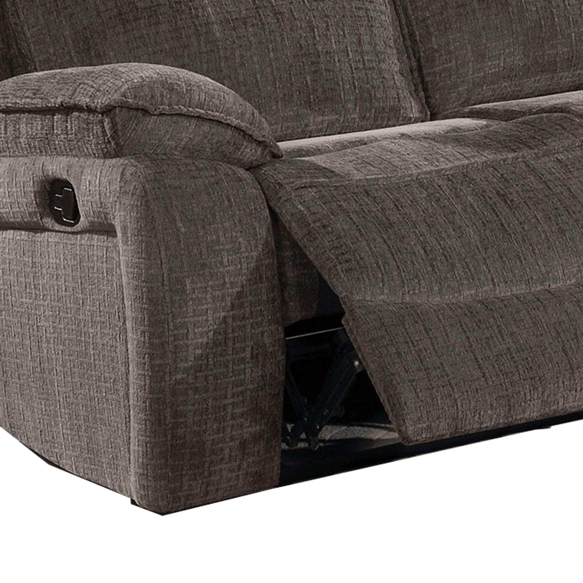 Benjara Transitional Fabric Upholstered Dual Recliner Sofa in Gray - Comfortable Living Room Seating for Movie Nights & Family Gatherings