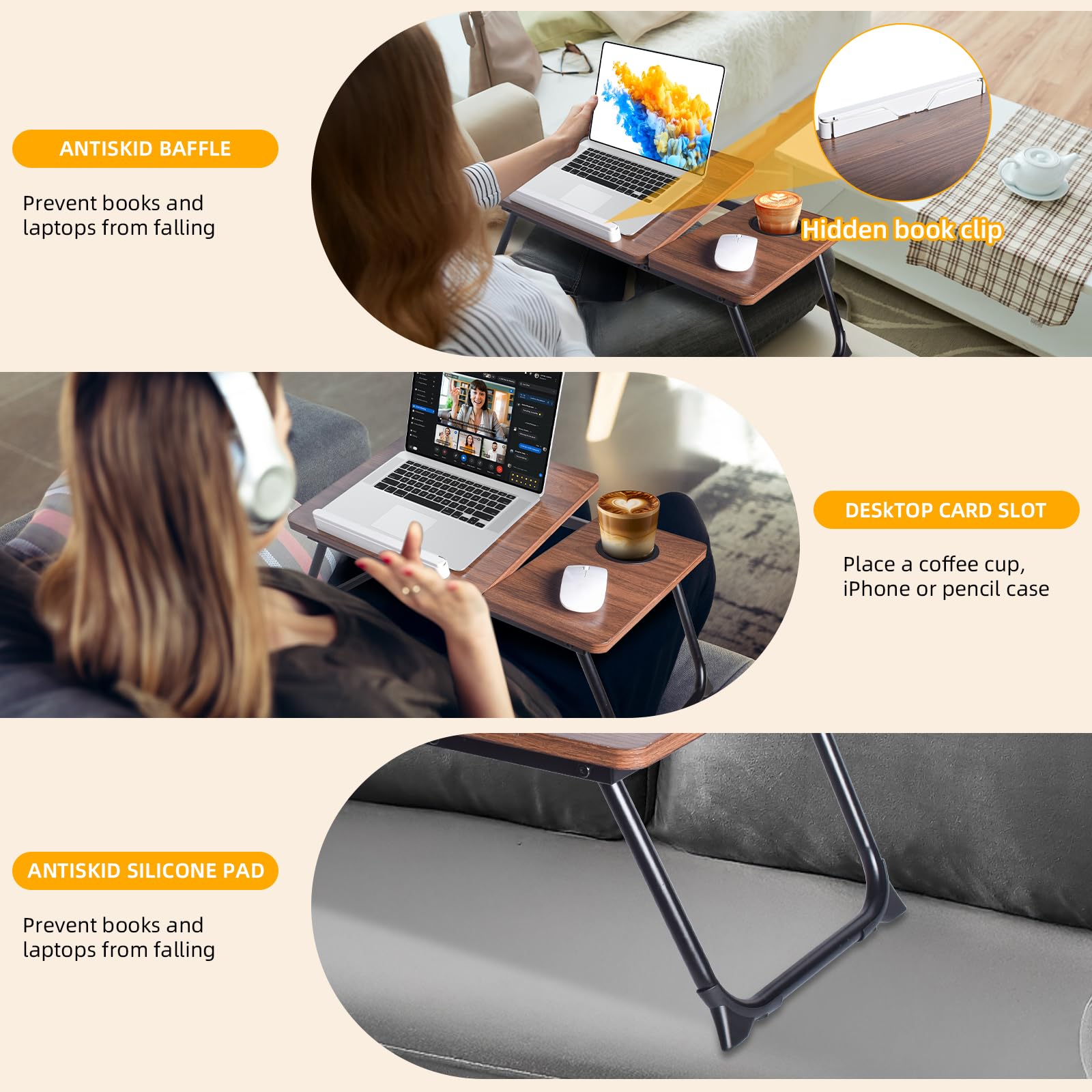 Adjustable Wooden Lap Desk for Bed & Sofa - Portable Laptop Tray with Built-in Cup Holder & Phone Slot - Perfect for Working, Reading, or Snacking in Bed, Couch, or Floor