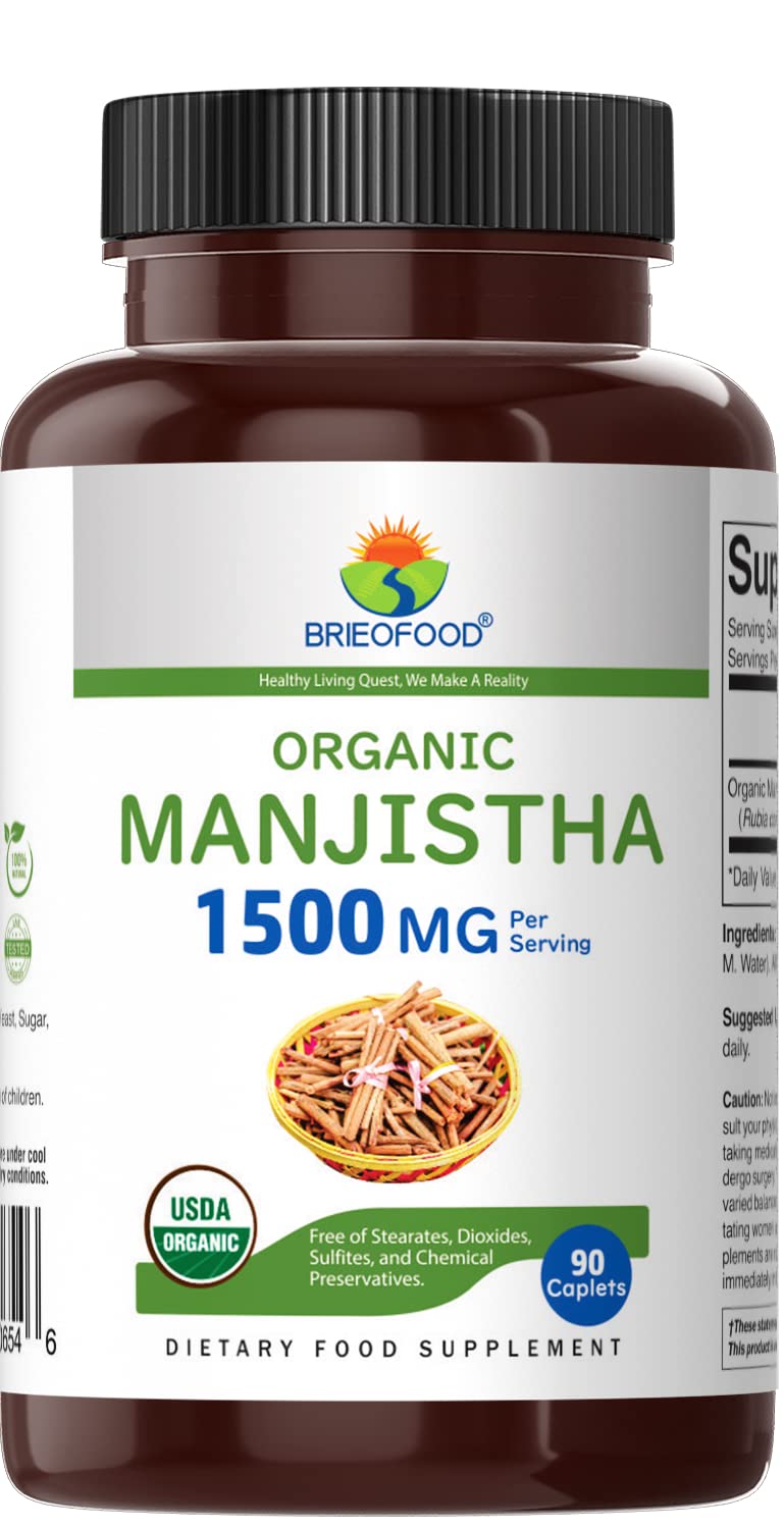 Organic Manjistha Root Extract 1500mg - 90 Vegetarian Tablets, Gluten Free, Non-GMO, 45 Servings - Supports Skin Health & Detoxification - Perfect for Daily Wellness Routine & Ayurvedic Practices