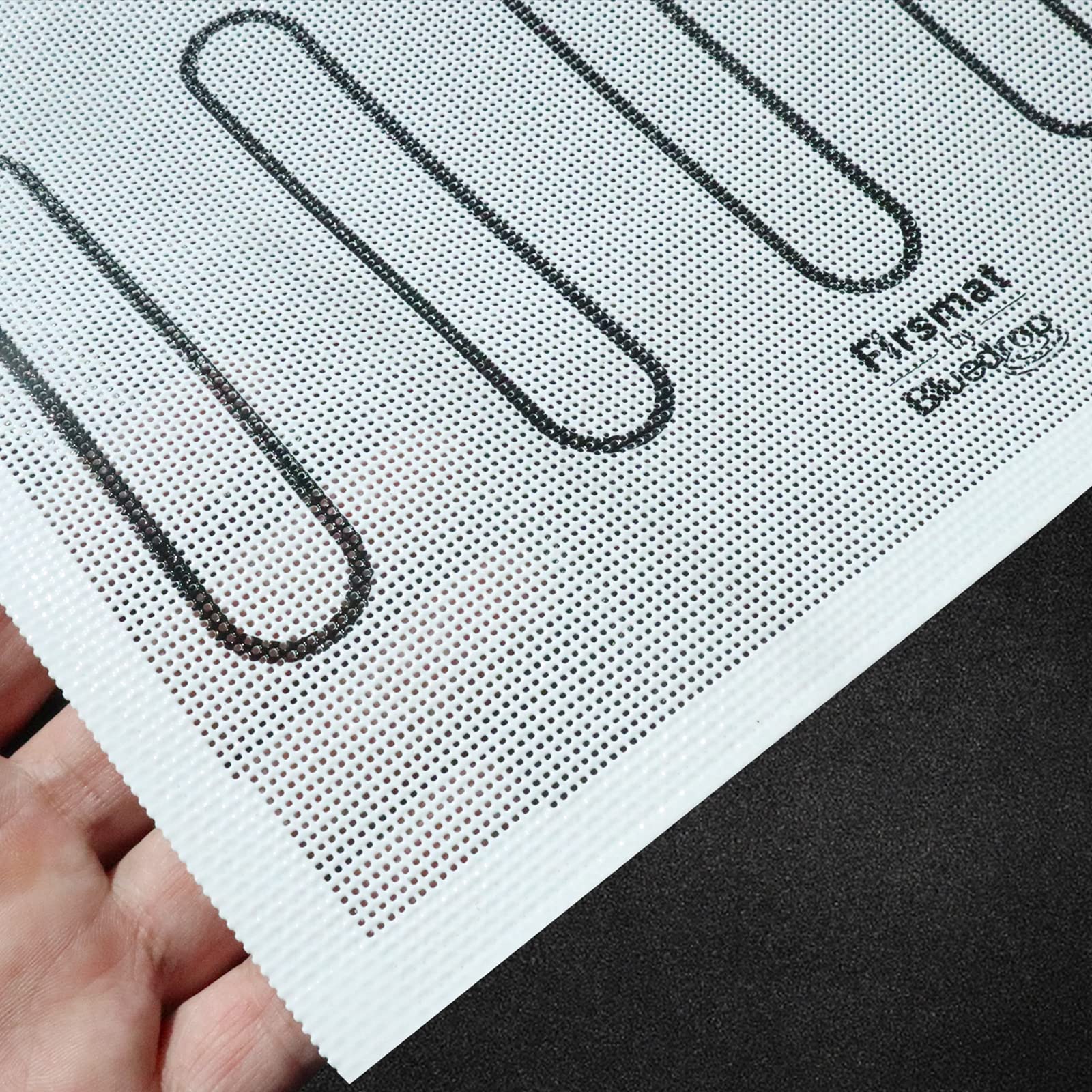 Firsmat 2-Pack Perforated Eclair Mesh Silicone Baking Mats for Bread, Tartlets, Cookies - Non-Stick Oven Sheets (11.8