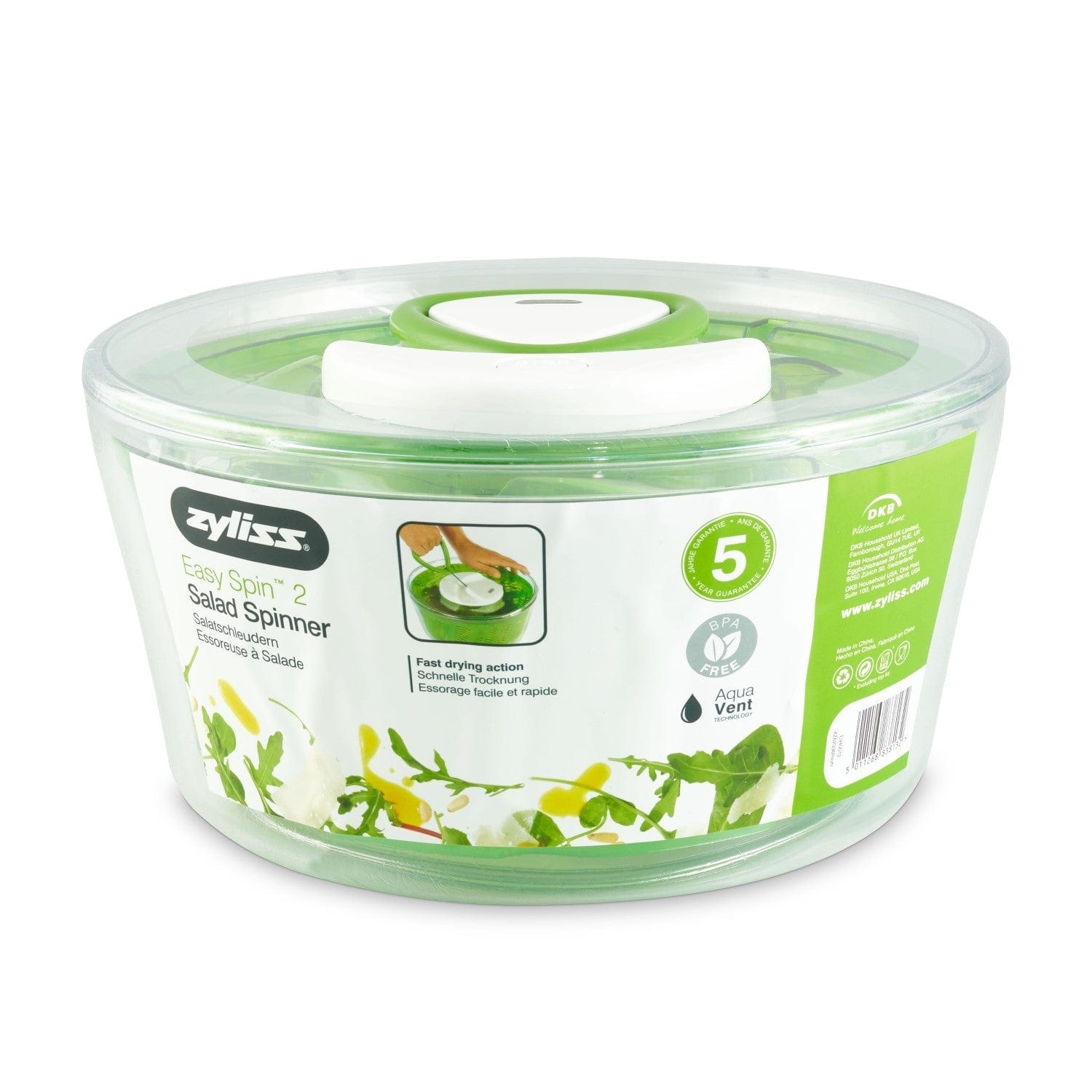 Zyliss Easy Spin 2 Aquavent Salad Spinner - Large Capacity Kitchen Gadget for Washing & Drying Lettuce, Greens, Herbs - Perfect for Meal Prep, Healthy Eating & Fresh Salads