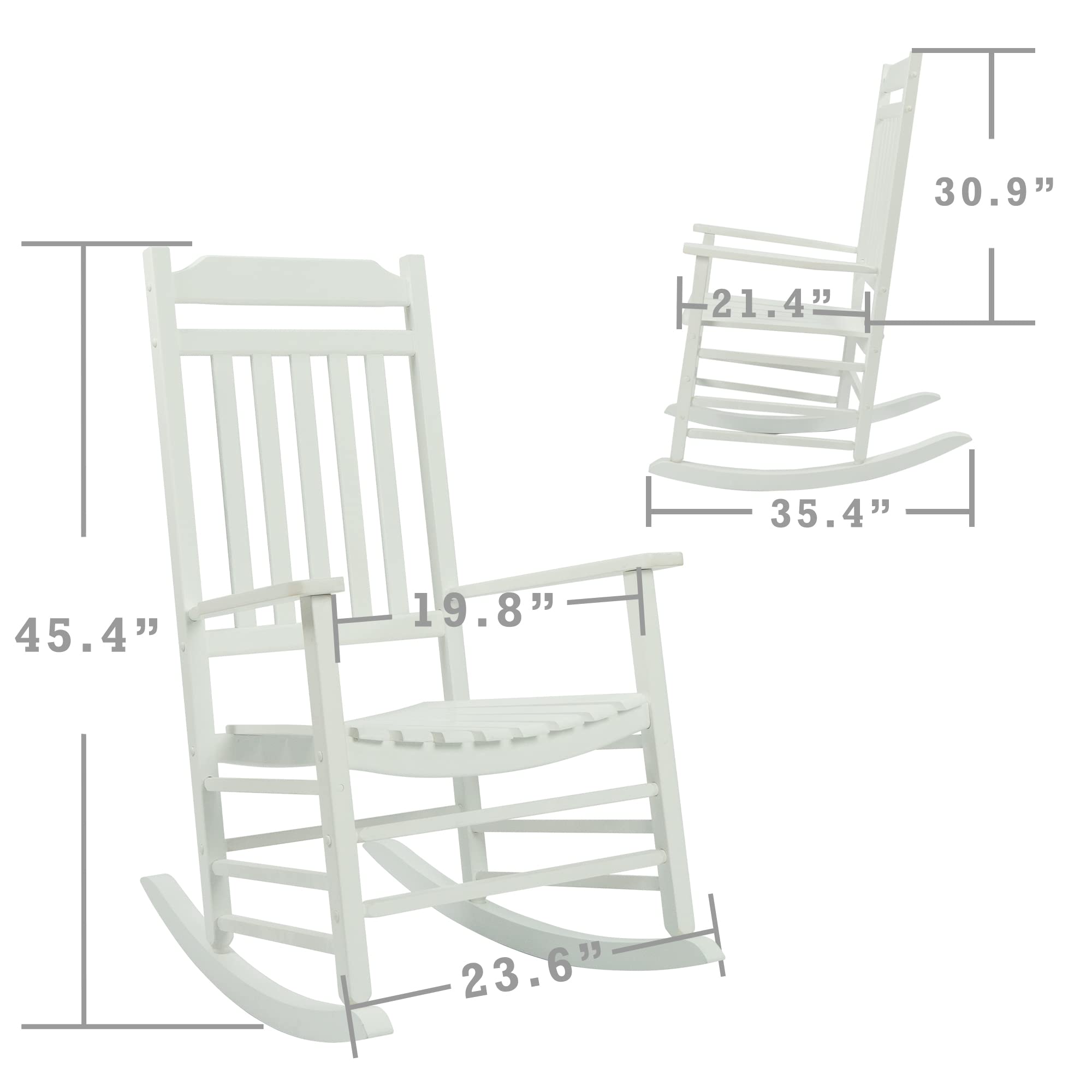 Kozyard High Back Slat Rocking Chair - Solid Wood Outdoor Rocking Chair for Front Porch, Patio, Garden or Living Room - Comfortable White Rocking Chair for Relaxing, Reading & Enjoying Nature