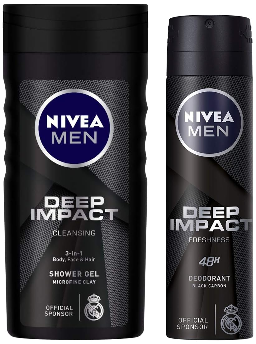NIVEA Men's Deep Impact Freshness Deodorant 150ml & Deep Impact Cleansing Body Wash 250ml - Long Lasting Protection & Refreshing Shower Gel for Active Men - Gym, Workout & Daily Use