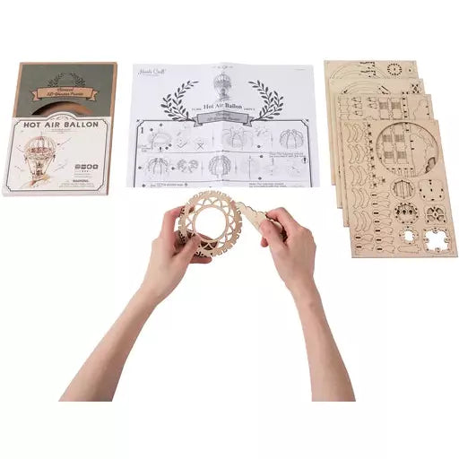 3D Wooden Puzzle Kit - Hot Air Balloon Model for Adults & Teens - DIY Craft Building Toy - Perfect for Home Decor, Gifts & Stress Relief