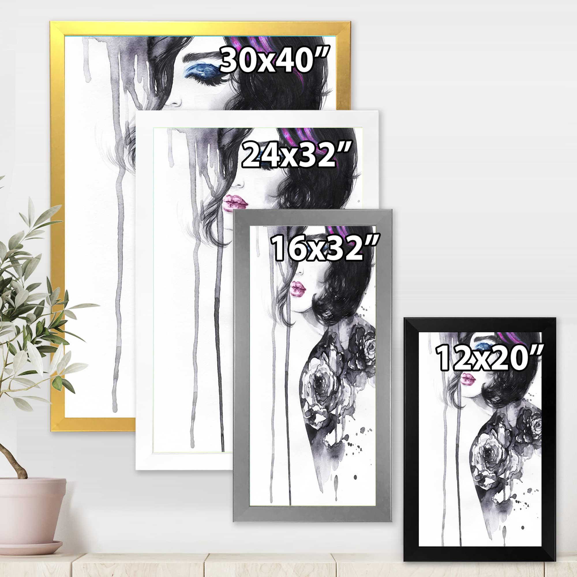 DesignQ Modern Framed Wall Art - Hand-Painted Female Portrait Painting for Living Room, Bedroom & Office Decor | Elegant Home Wall Decorations