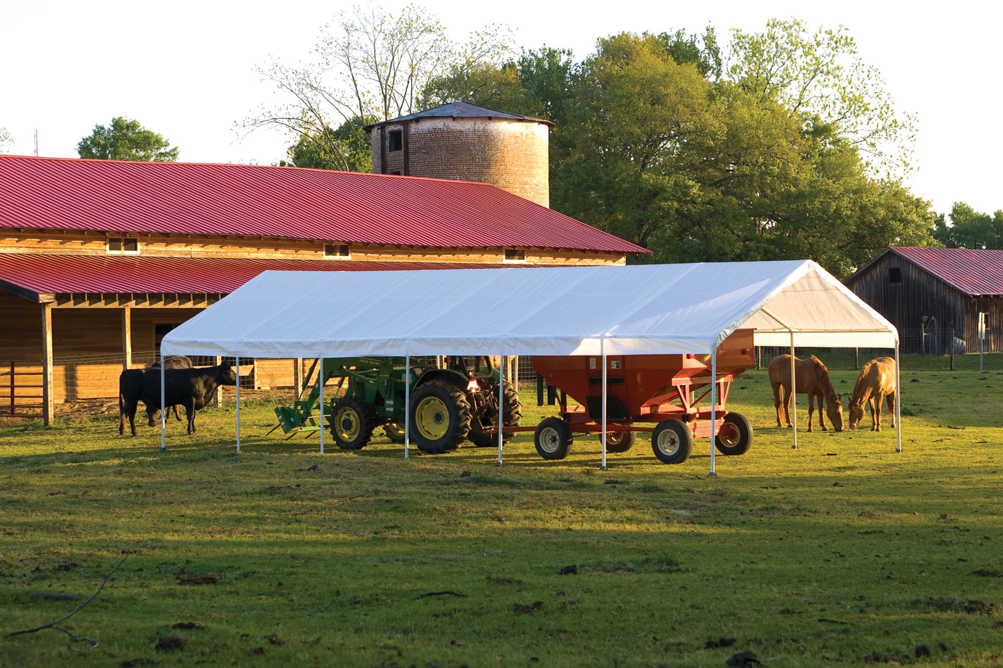 ShelterLogic 18' x 40' SuperMax Heavy Duty Steel Frame Canopy - Easy Setup, Weather Resistant Shelter for Outdoor Events, Farmers Markets & Backyard Storage