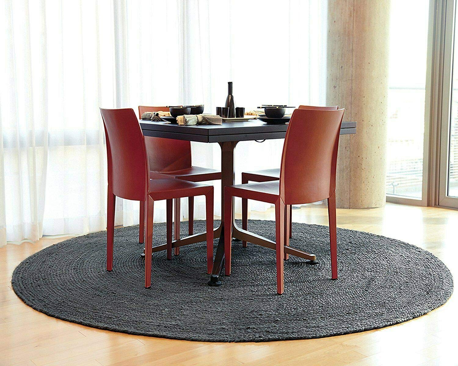 Handwoven Black Jute Round Area Rug - 9x9 Feet Farmhouse Style Braided Rug for Living Room, Bedroom, Kitchen | Eco-Friendly Natural Fiber Floor Mat for Boho Decor, Cozy Home & Pet-Friendly Spaces