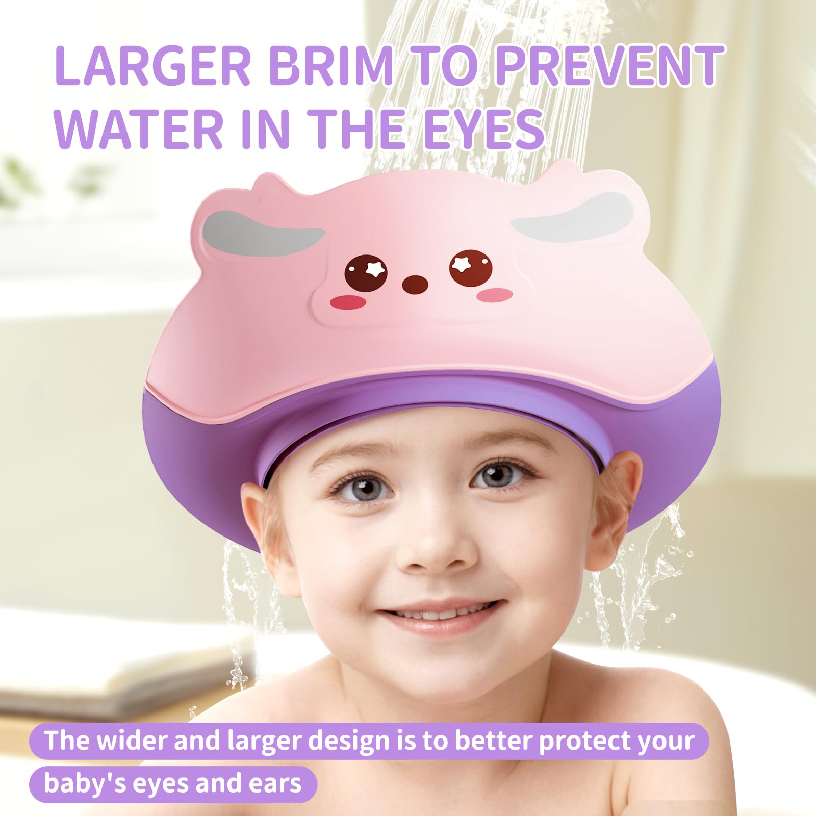 Soft Silicone Adjustable Cartoon Deer Shower Cap for Kids 1-10 Years Old - Fun Baby Shower Cap Shield for Toddlers - Perfect for Bath Time, Hair Washing & Water Play